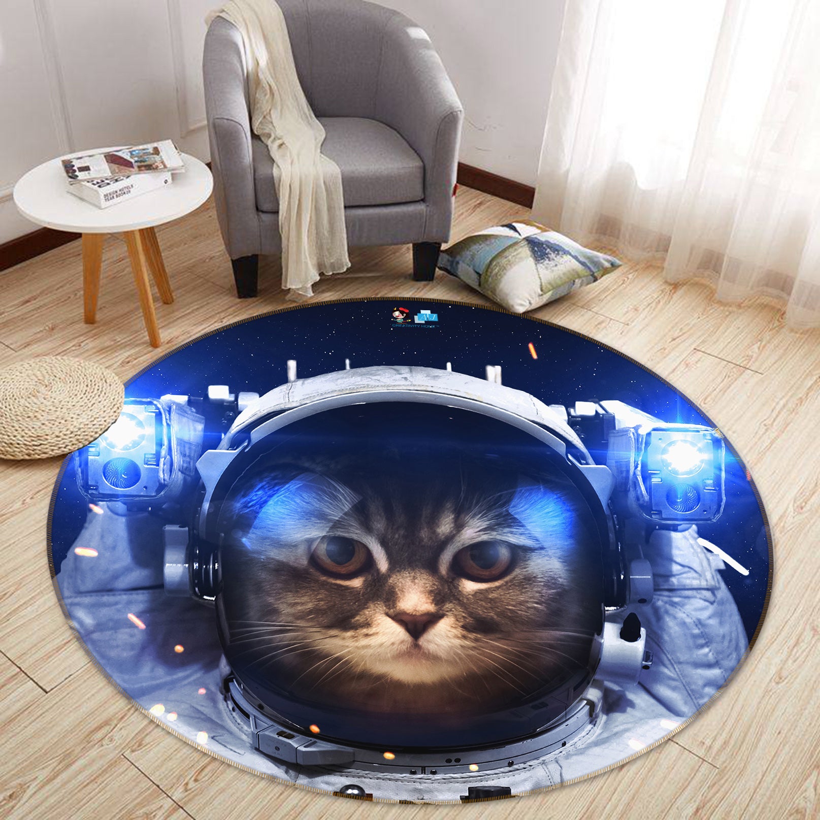 3D Space Cat 80296 Round Non Slip Rug Mat
