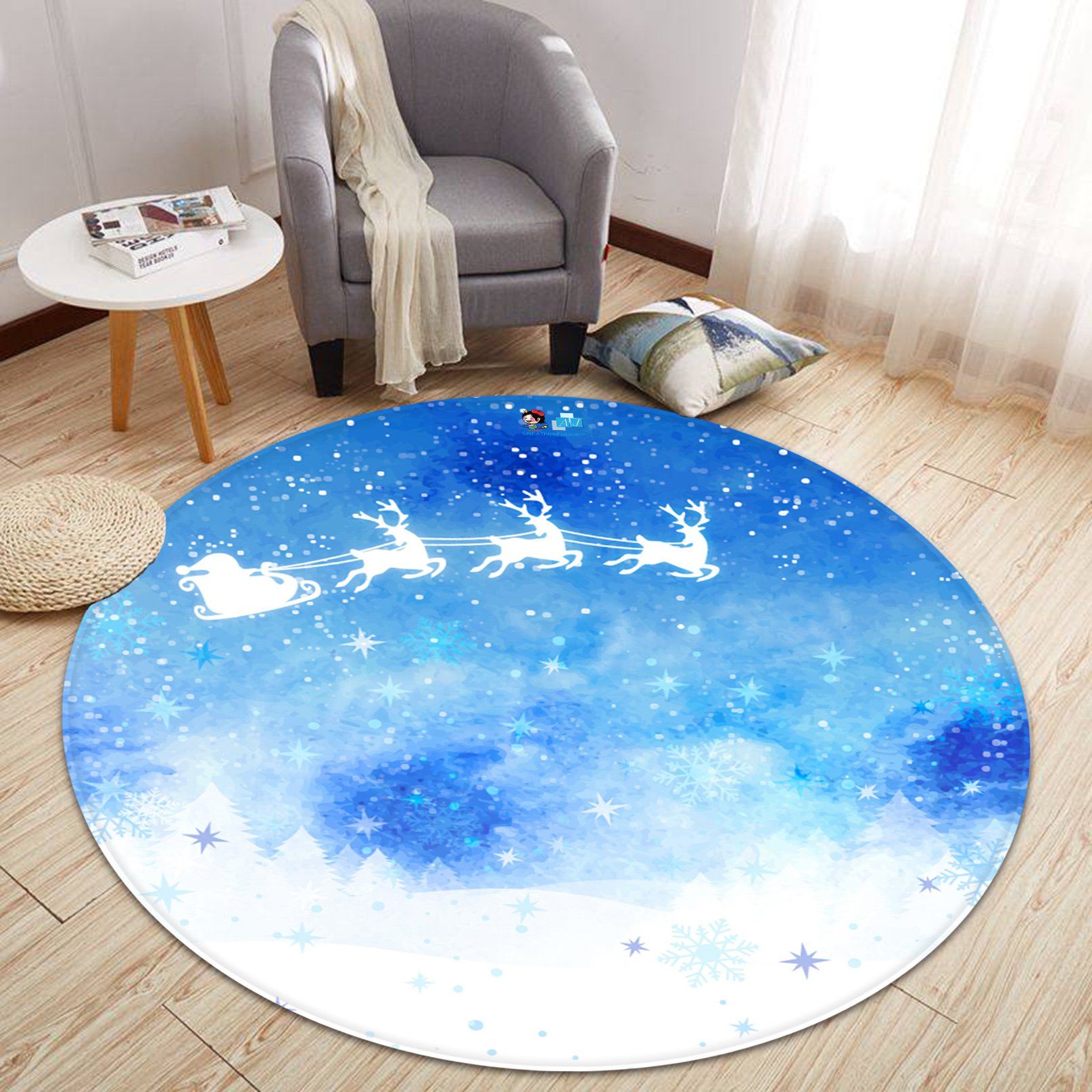 3D White Sled Deer 099 Round Non Slip Rug Mat Mat AJ Creativity Home 