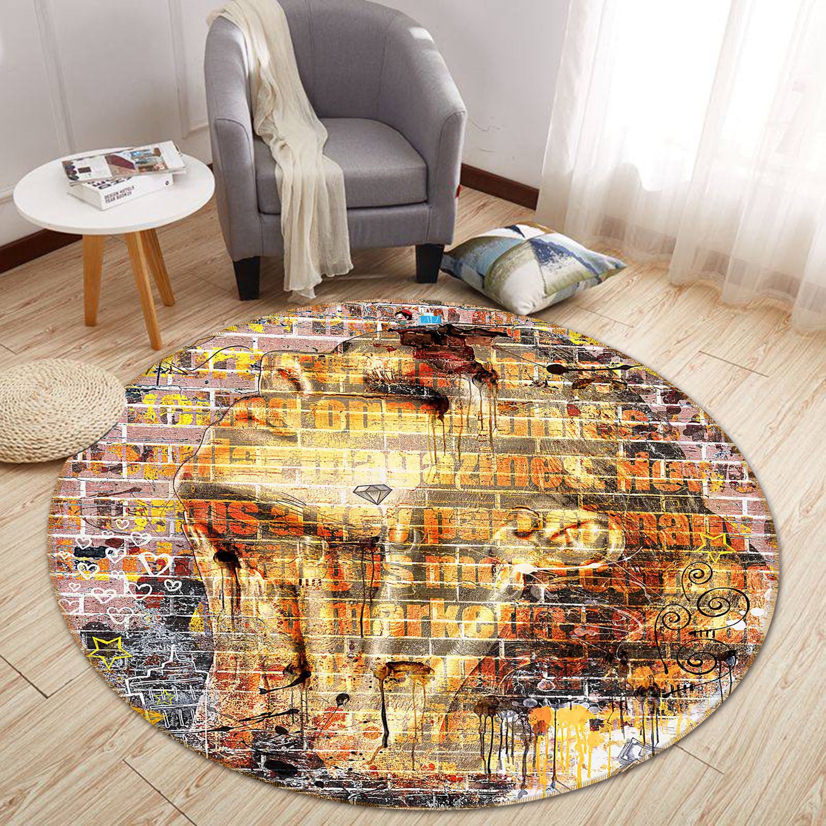 3D Golden Portrait 66175 Round Non Slip Rug Mat