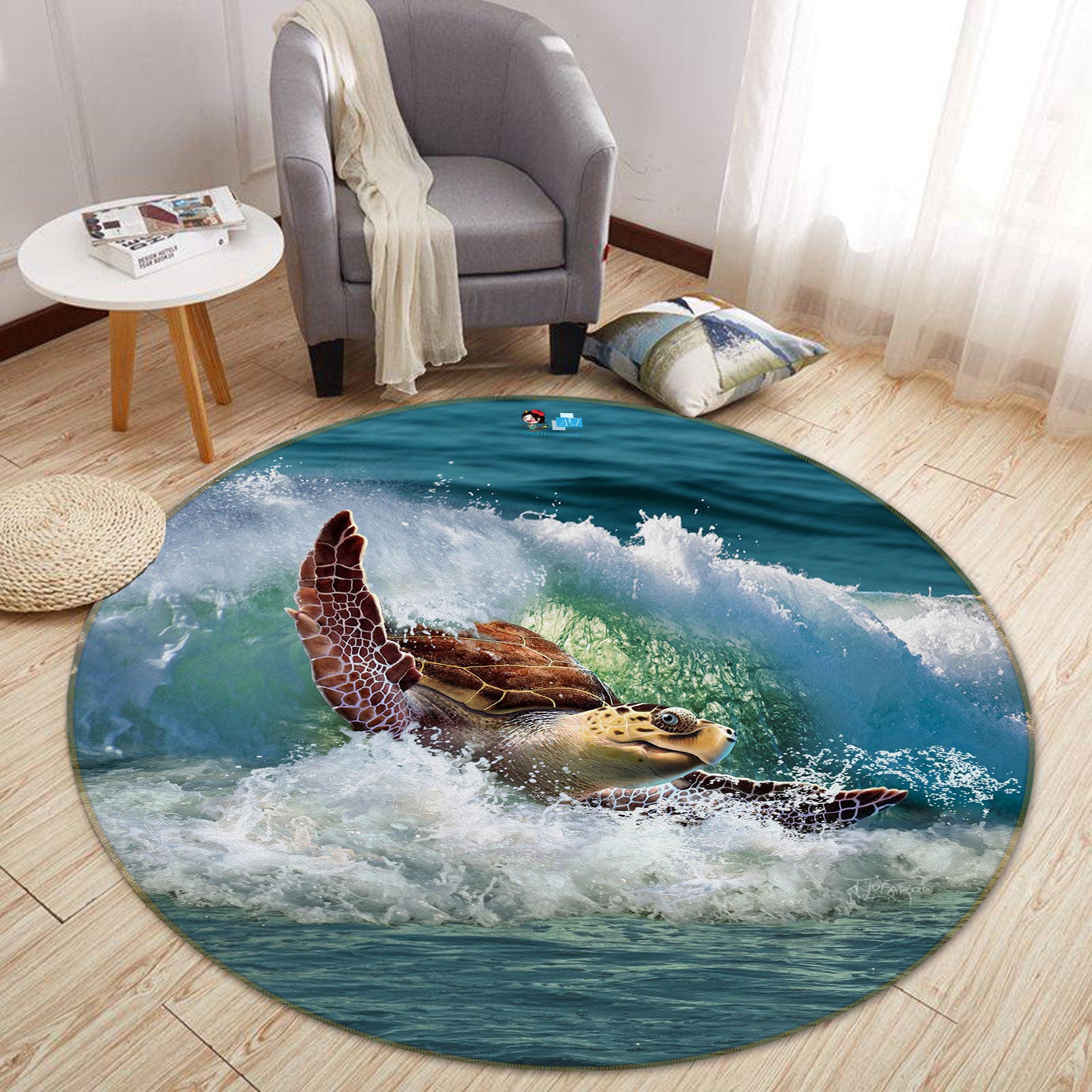 3D Waves Sea Turtle 83142 Jerry LoFaro Rug Round Non Slip Rug Mat