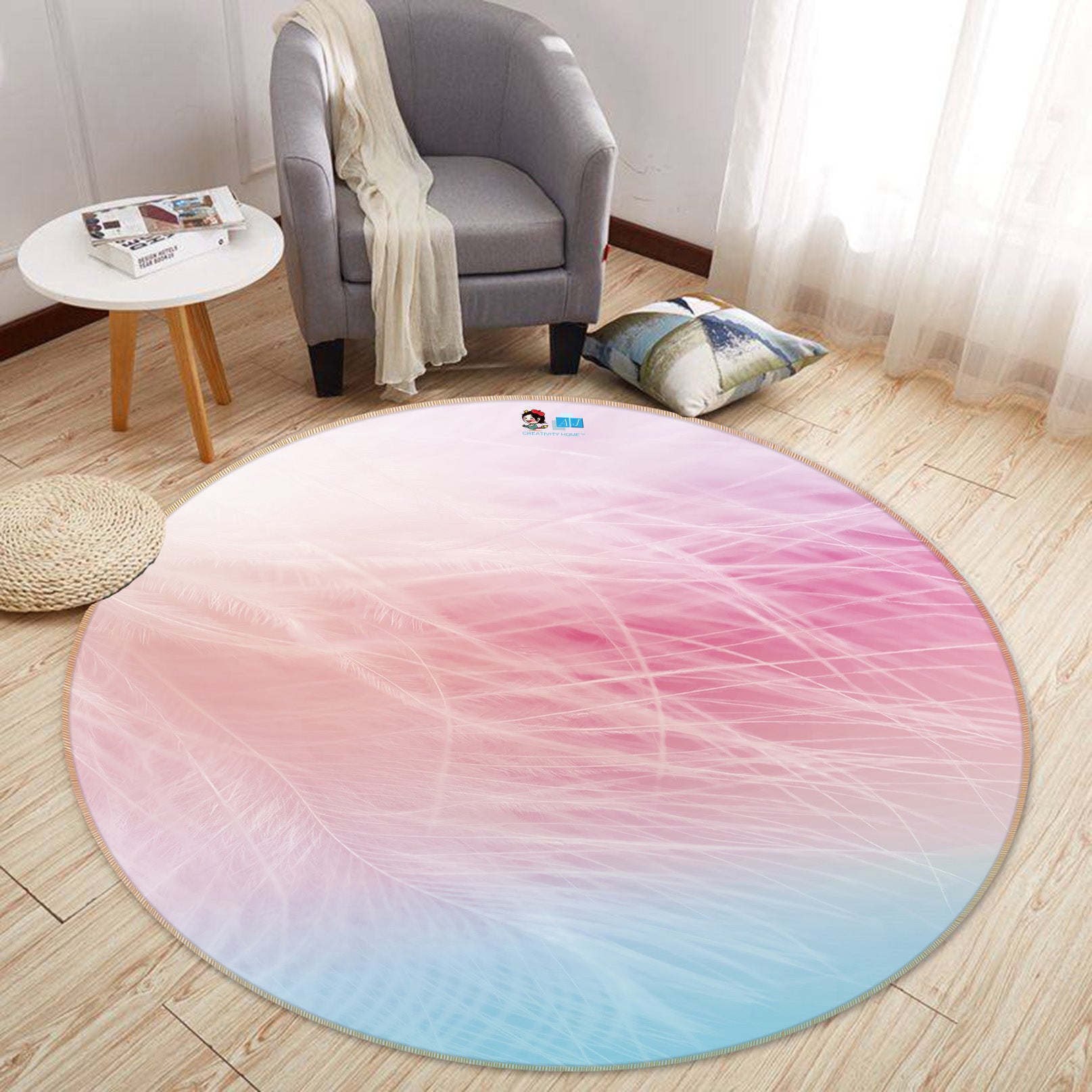 3D Feather 81142 Round Non Slip Rug Mat
