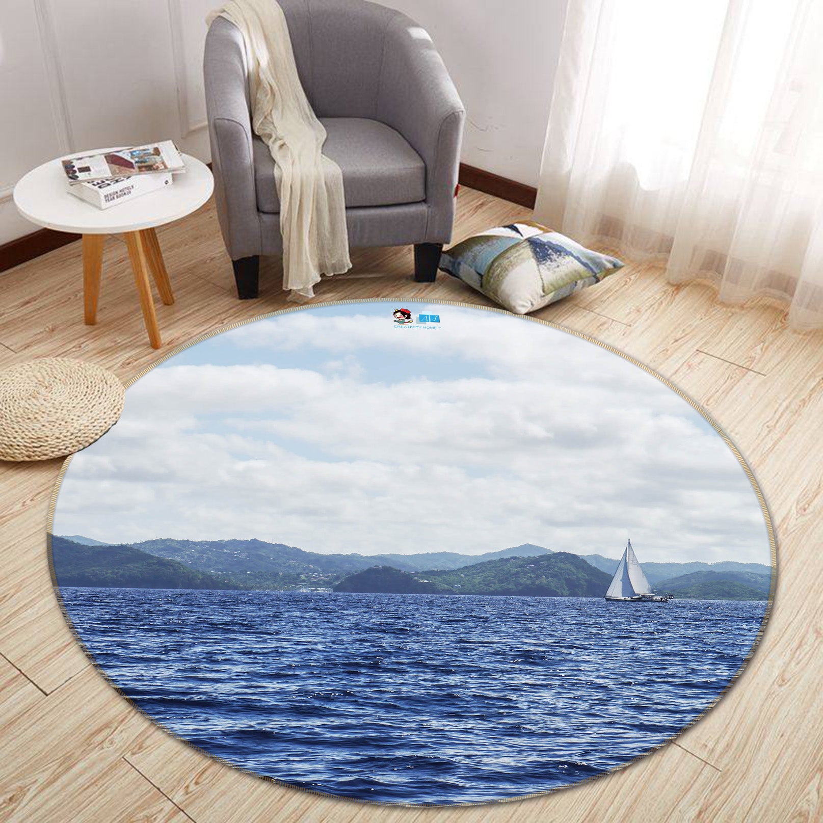 3D Sailing Boat 64099 Round Non Slip Rug Mat