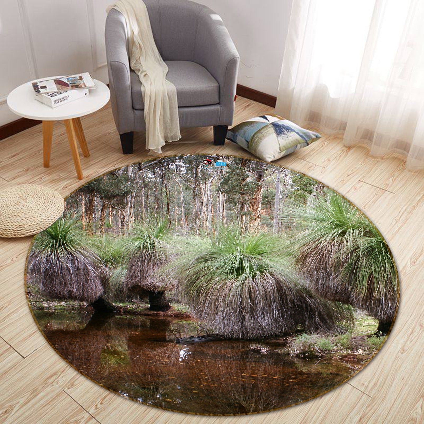 3D Jungle Lake 74172 Round Non Slip Rug Mat