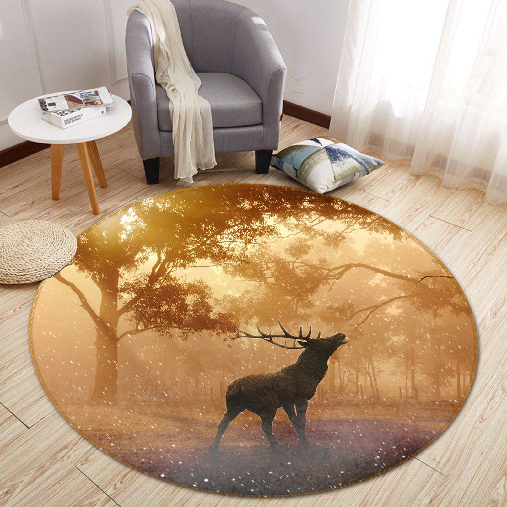 3D Forest Elk 055 Animal Round Non Slip Rug Mat Mat AJ Creativity Home 