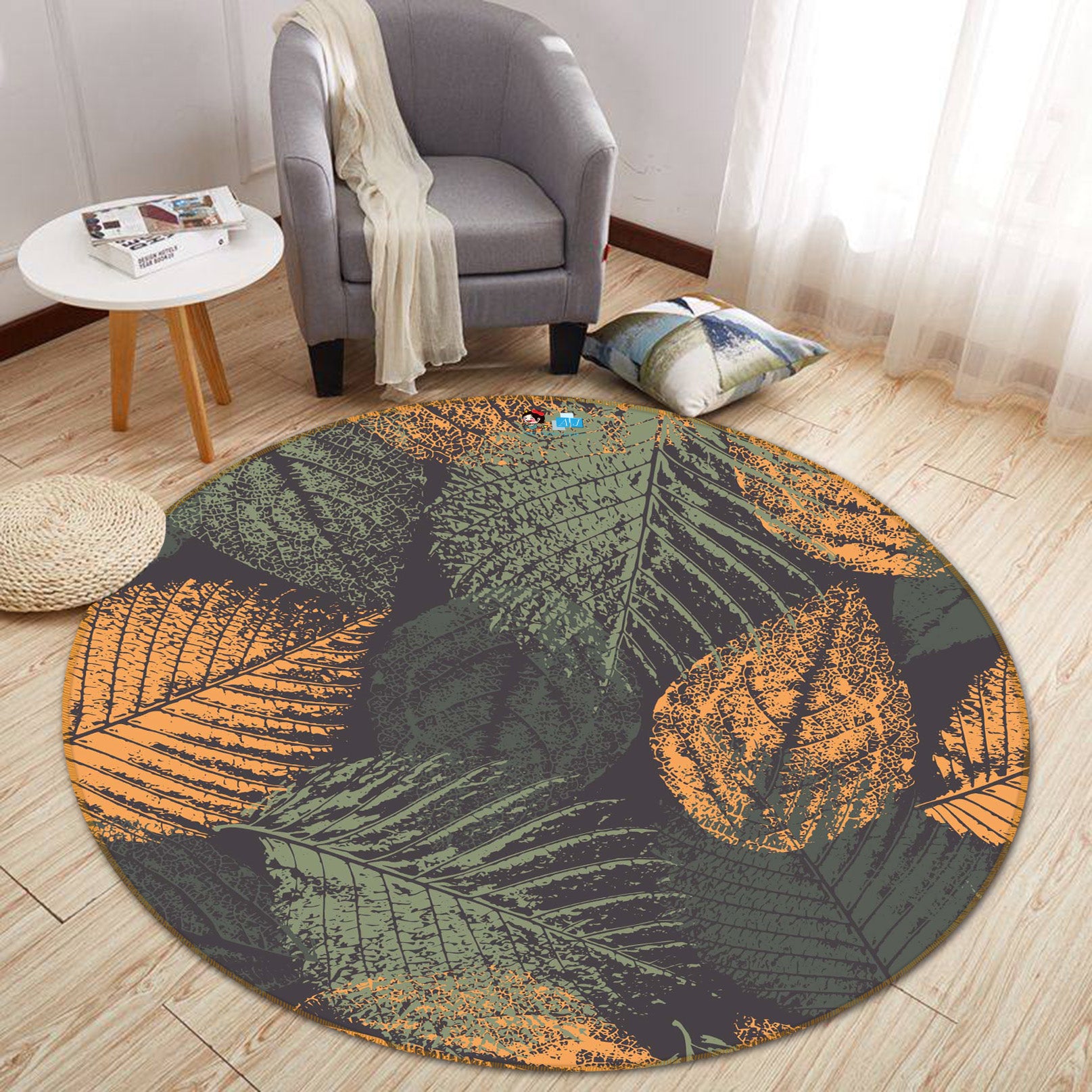 3D Leaves 64128 Round Non Slip Rug Mat