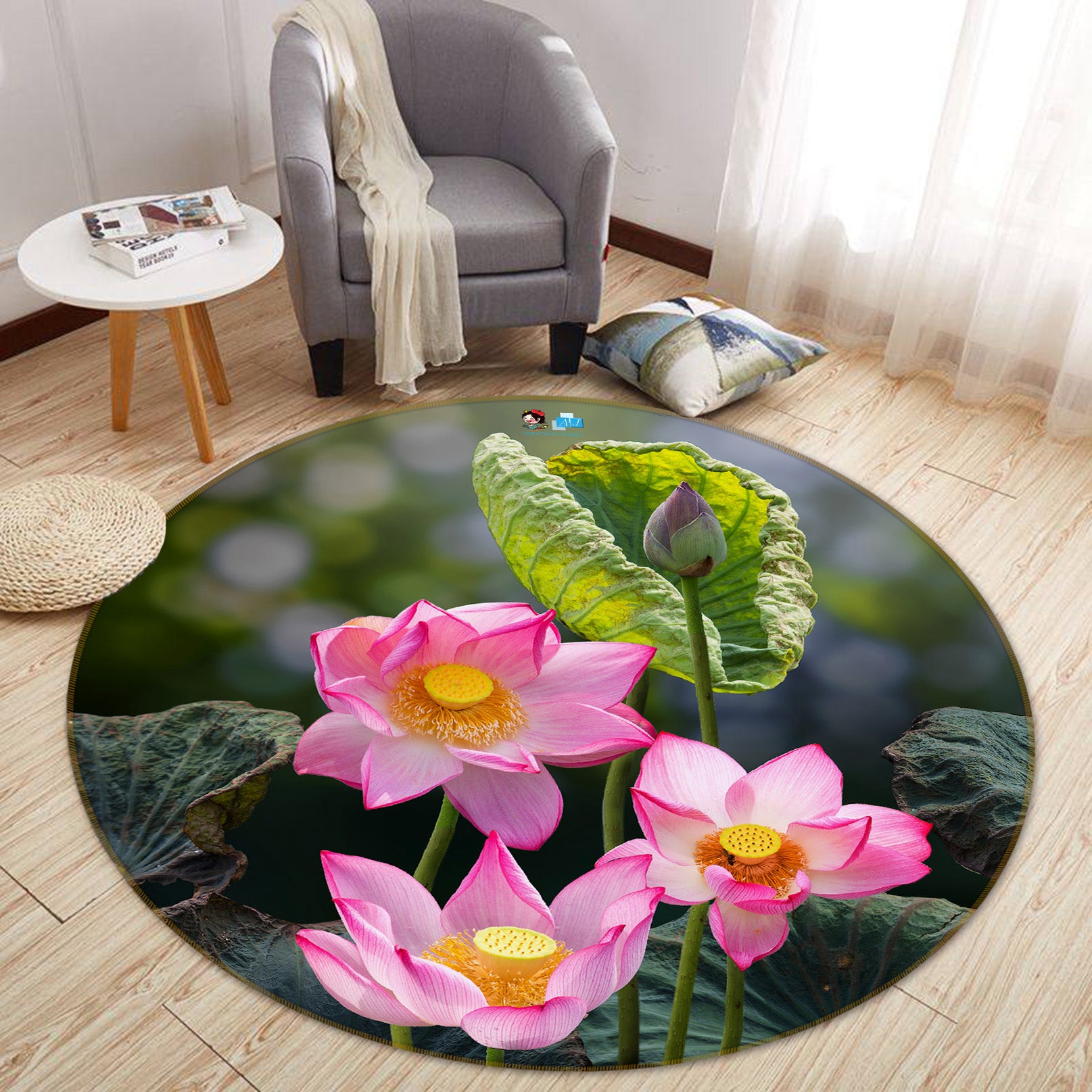 3D Lotus 71167 Round Non Slip Rug Mat