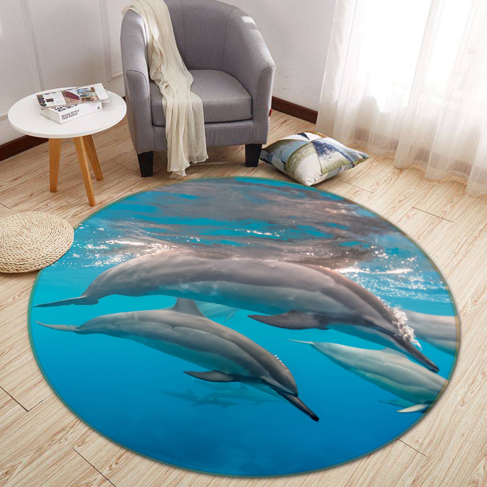 3D Dolphin 38075 Animal Round Non Slip Rug Mat
