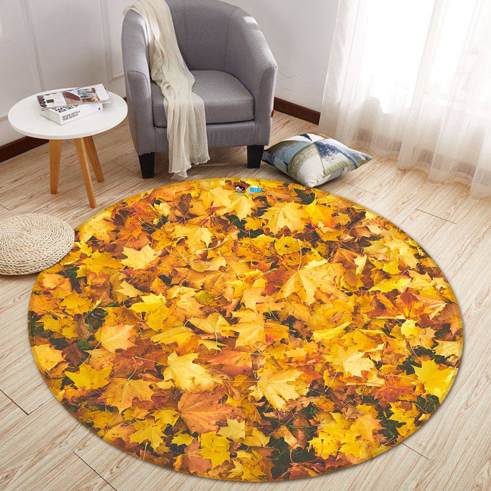 3D Yellow Leaf 236 Round Non Slip Rug Mat Mat AJ Creativity Home 