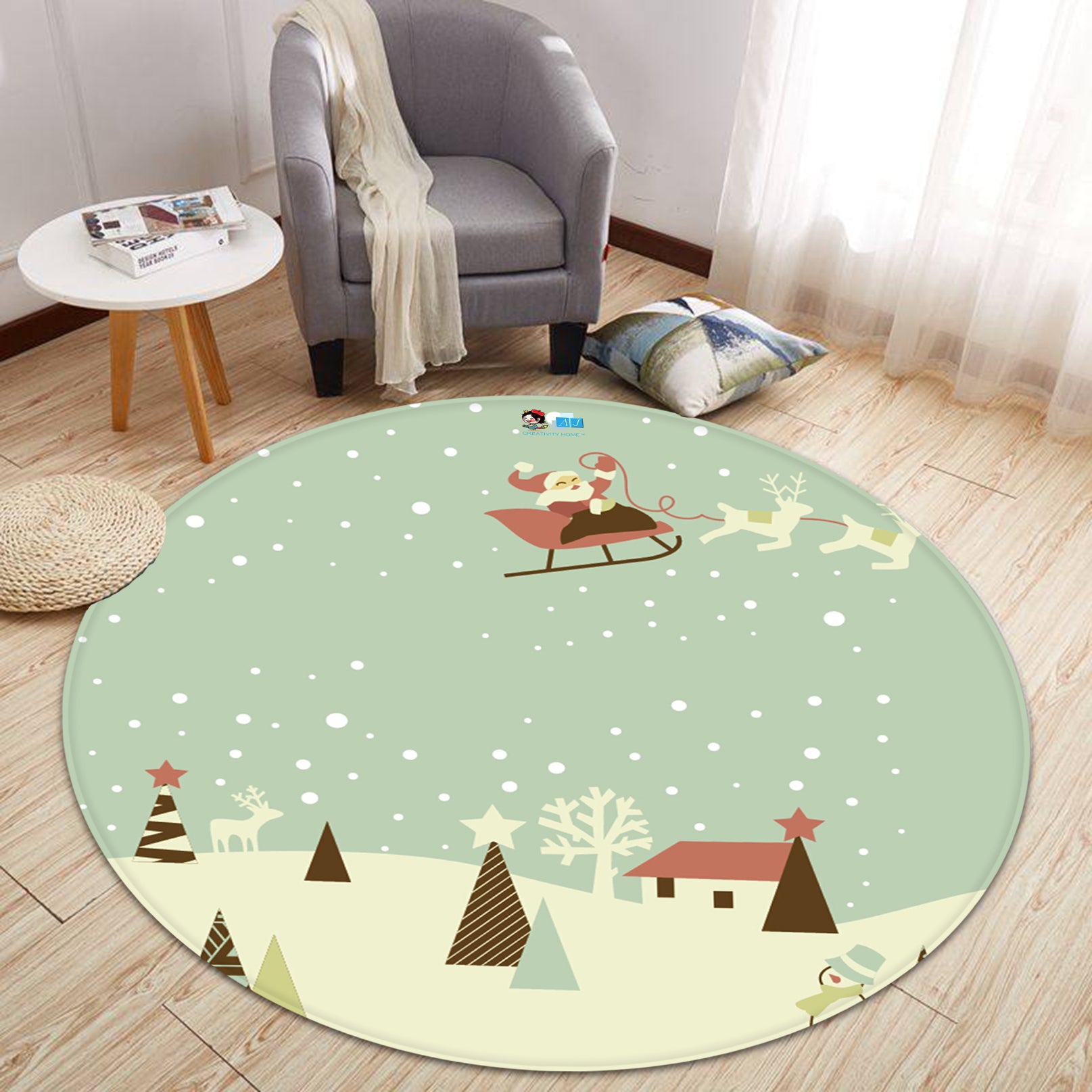 3D Snowfield 66012 Christmas Round Non Slip Rug Mat Xmas