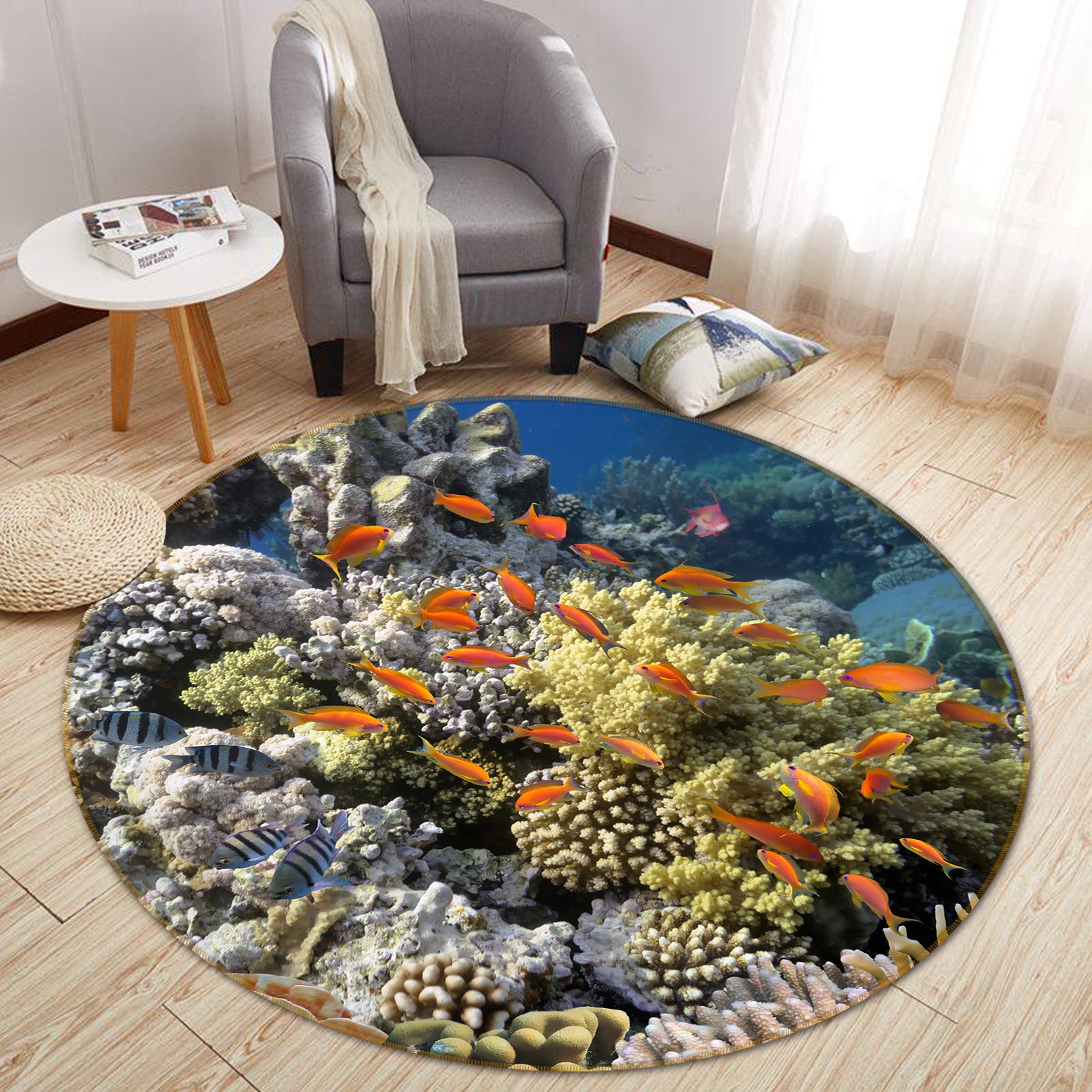 3D Coral Fish 38051 Animal Round Non Slip Rug Mat