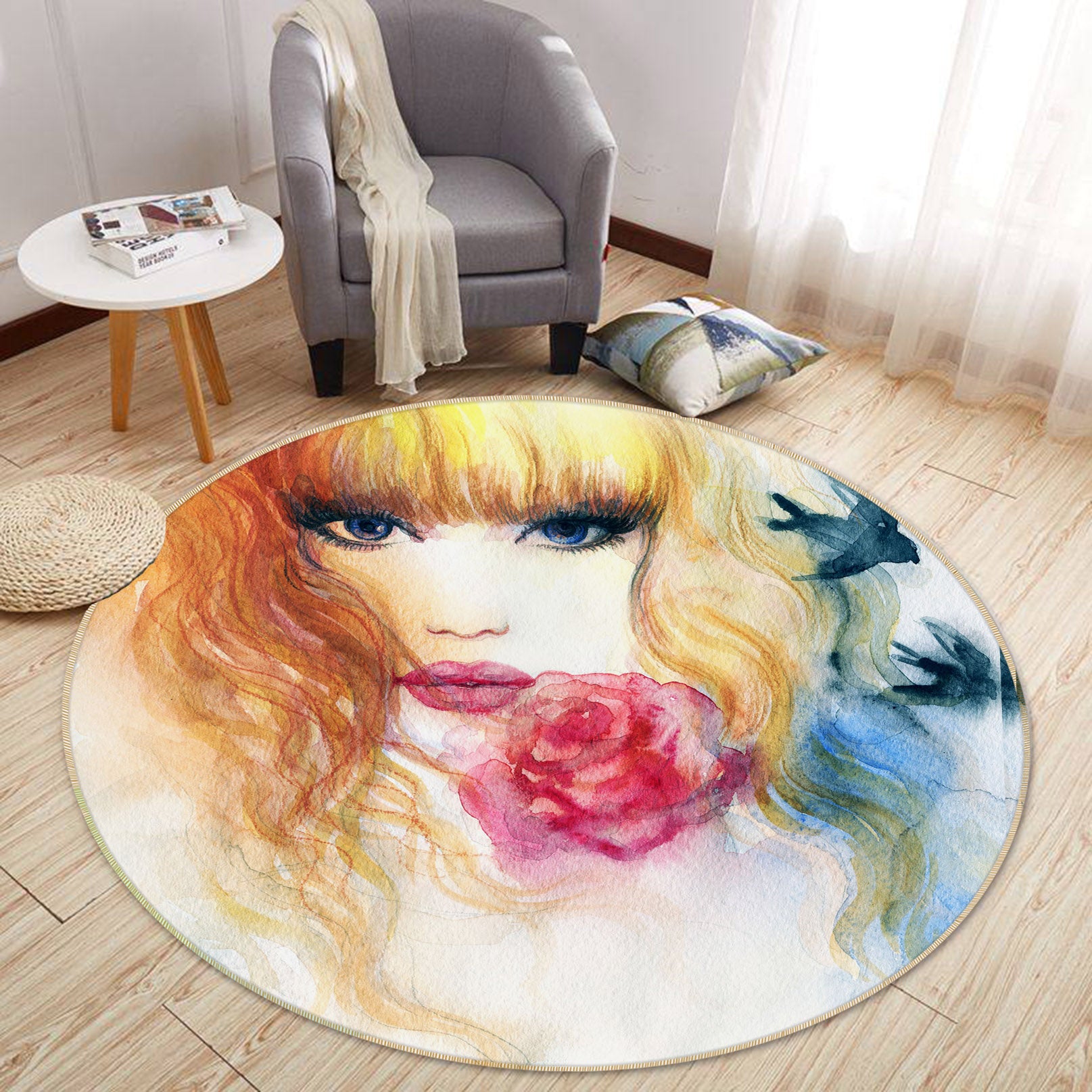 3D Flower Beauty 36221 Round Non Slip Rug Mat