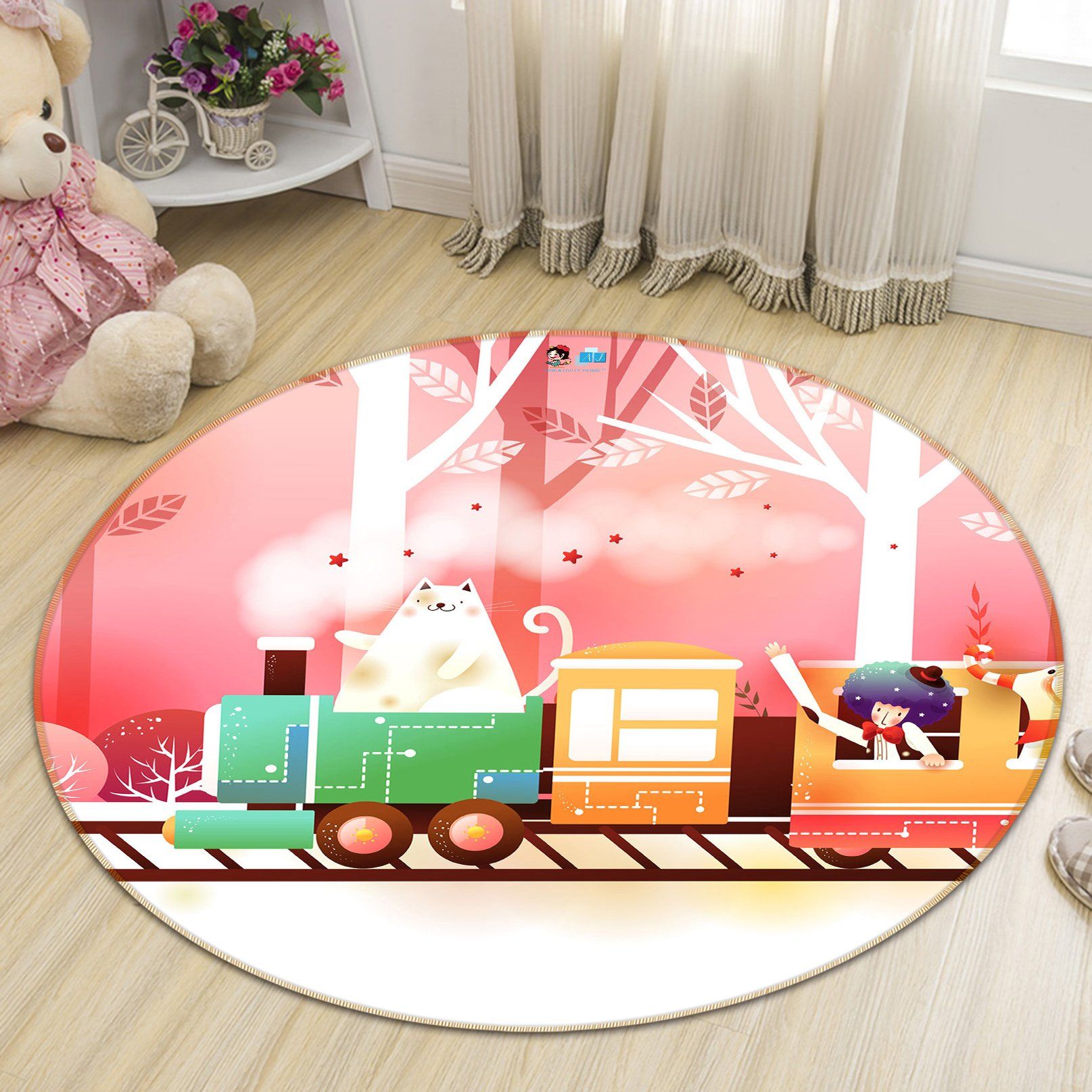 3D Cartoon Train 002 Round Non Slip Rug Mat Mat AJ Creativity Home 