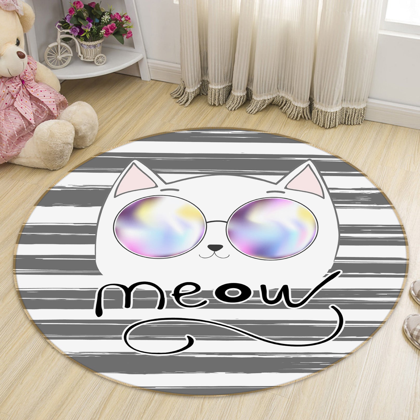 3D Cat Sunglasses 29102 Round Non Slip Rug Mat