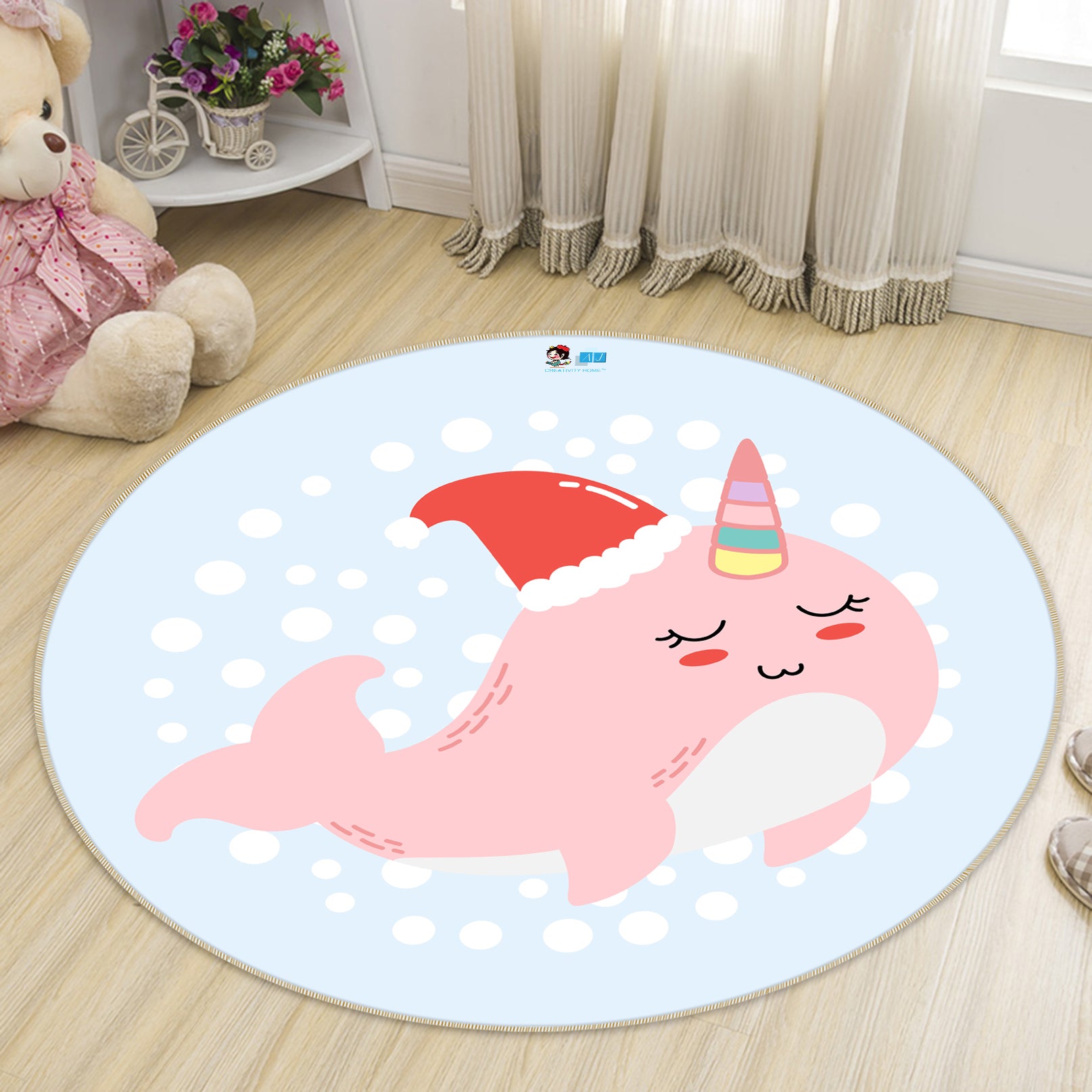 3D Pink Whale 74256 Round Non Slip Rug Mat