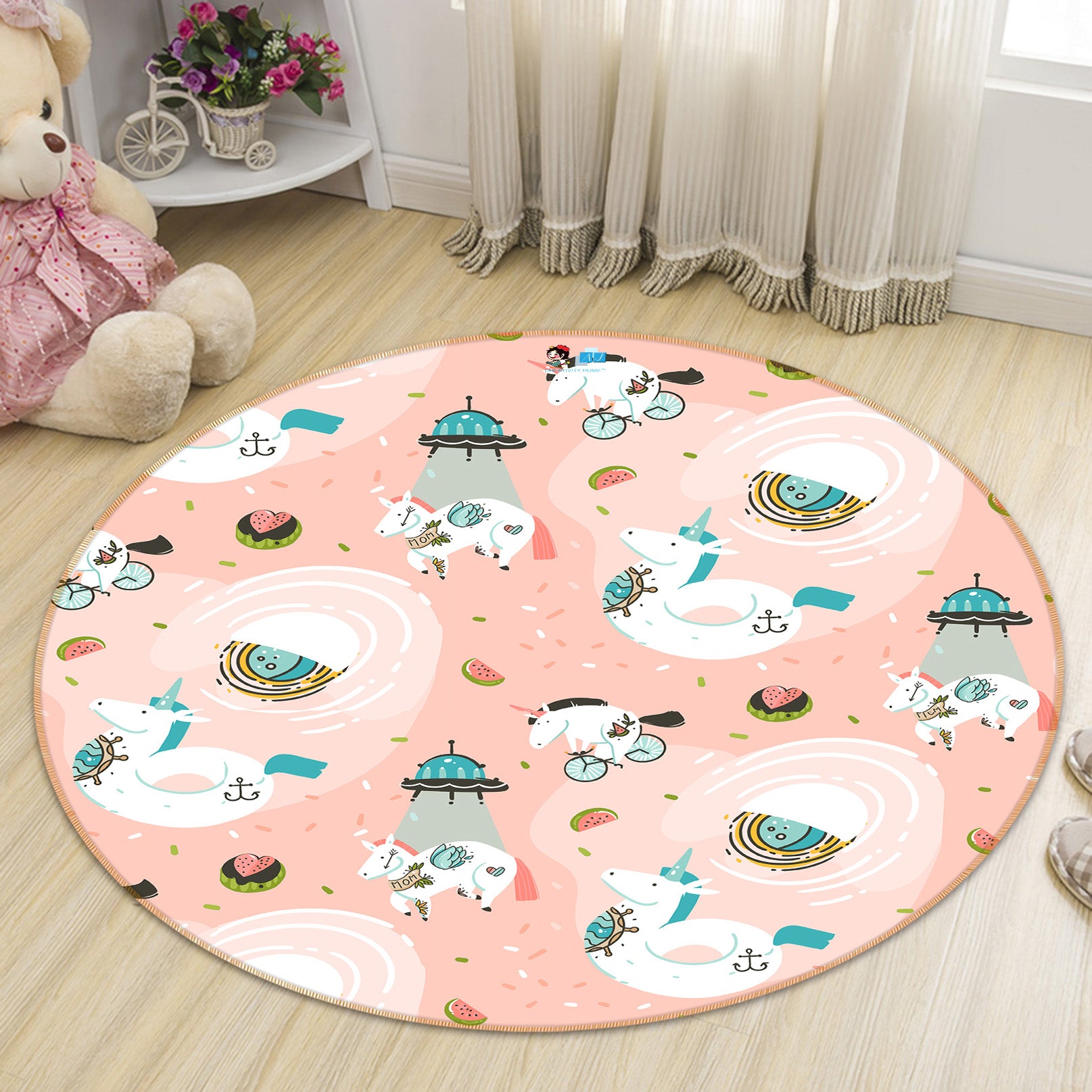 3D Unicorn Pattern 81102 Round Non Slip Rug Mat