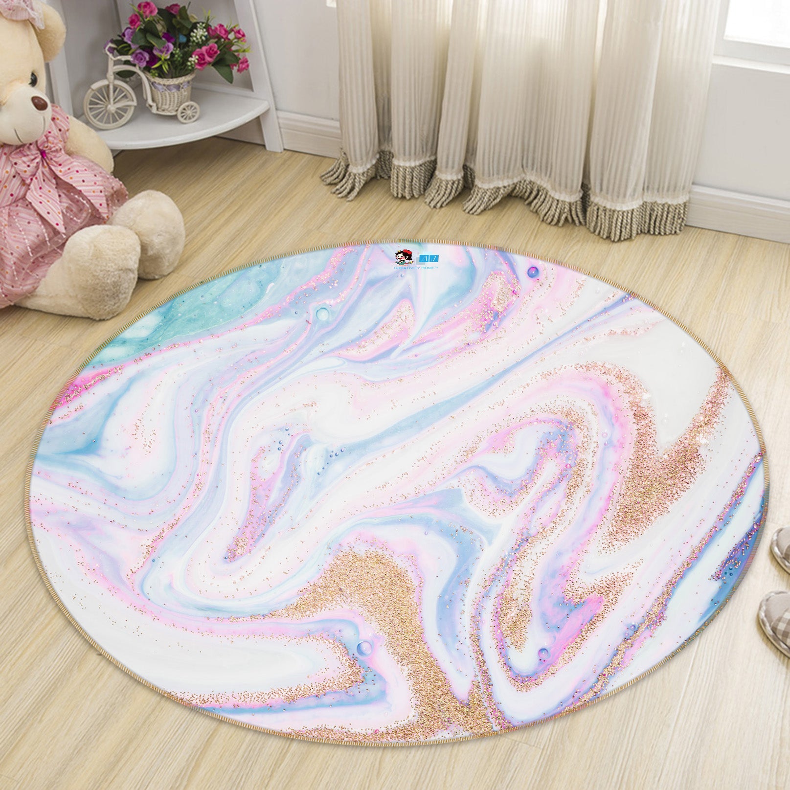 3D Color Marbling 69239 Round Non Slip Rug Mat