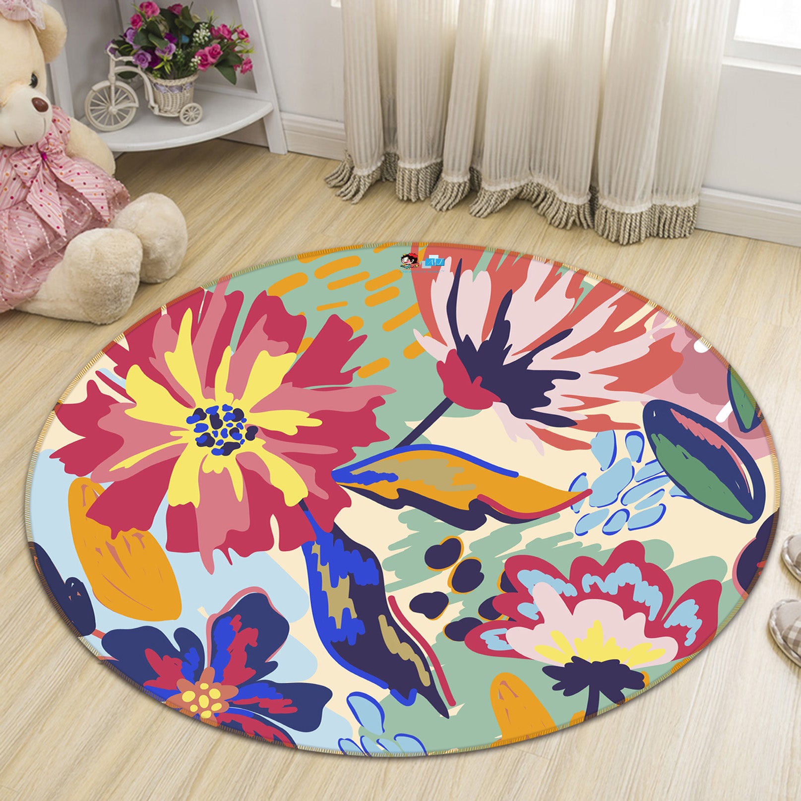 3D Flowers 71268 Round Non Slip Rug Mat