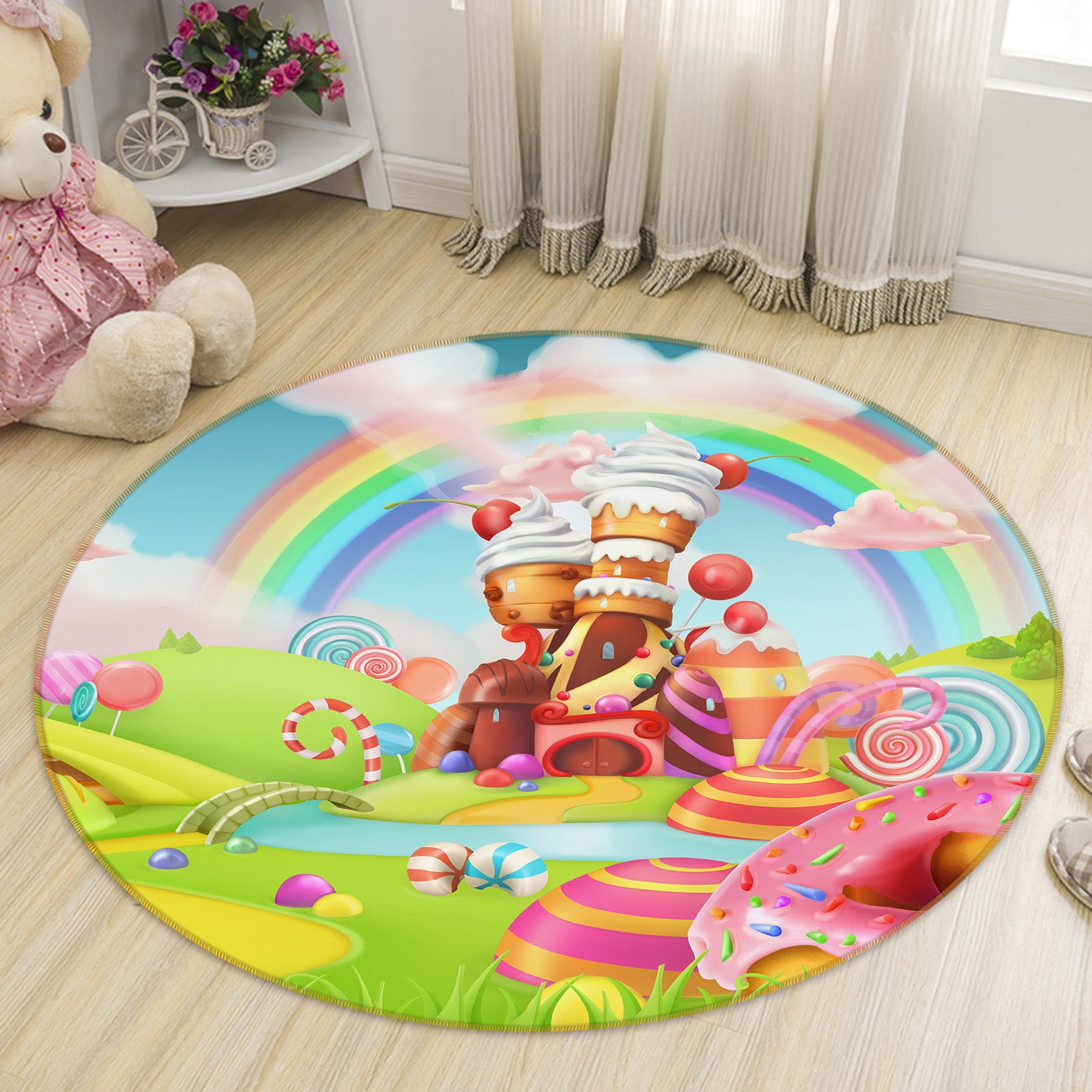3D Rainbow Candy 37014 Round Non Slip Rug Mat