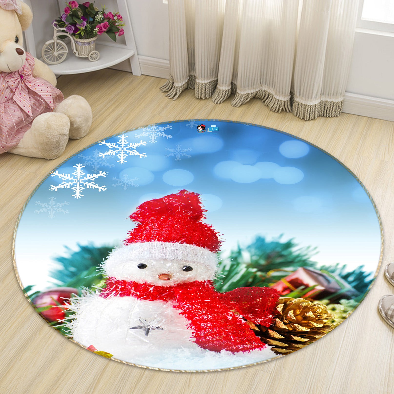 3D Snowman Doll 54129 Christmas Round Non Slip Rug Mat Xmas