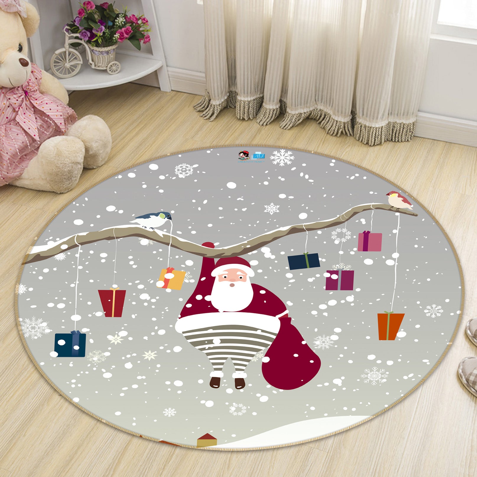 3D Santa Claus 54123 Christmas Round Non Slip Rug Mat Xmas