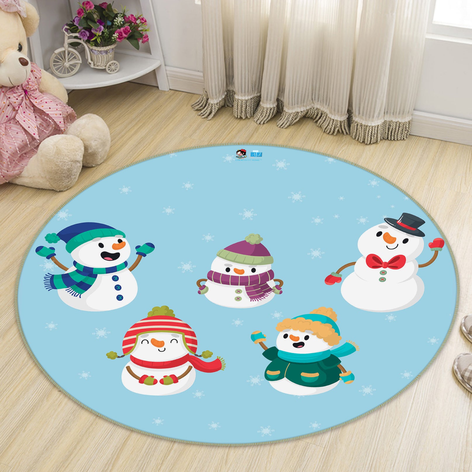 3D Snowman Doll 75110 Round Non Slip Rug Mat