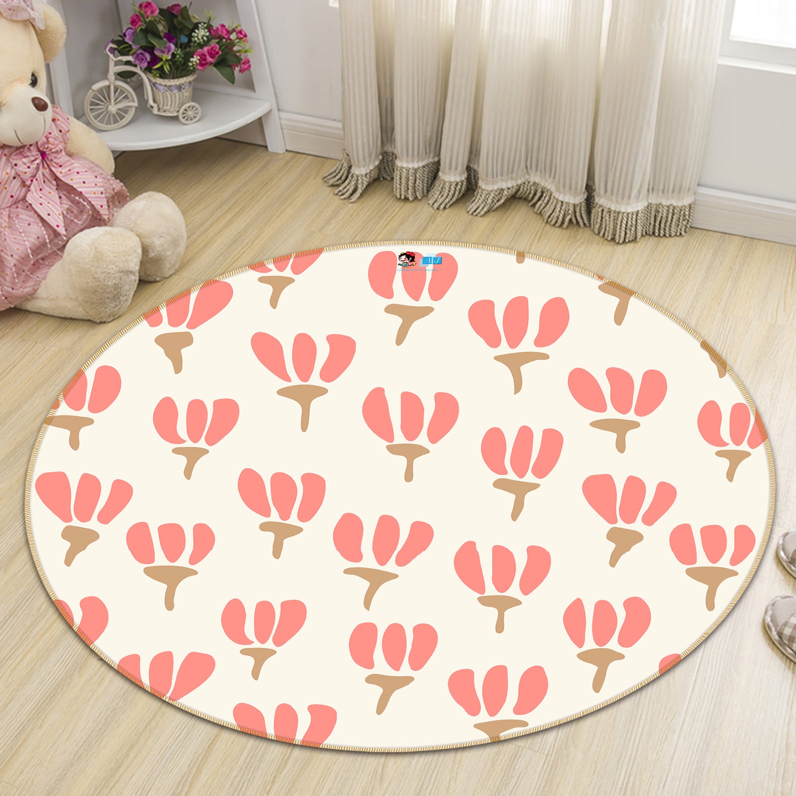 3D Red Pattern Flower 10579 Kashmira Jayaprakash Rug Round Non Slip Rug Mat