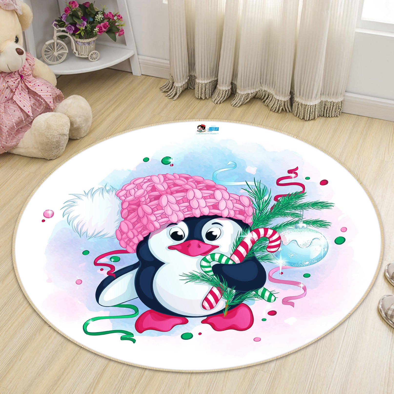 3D Penguin 74237 Round Non Slip Rug Mat