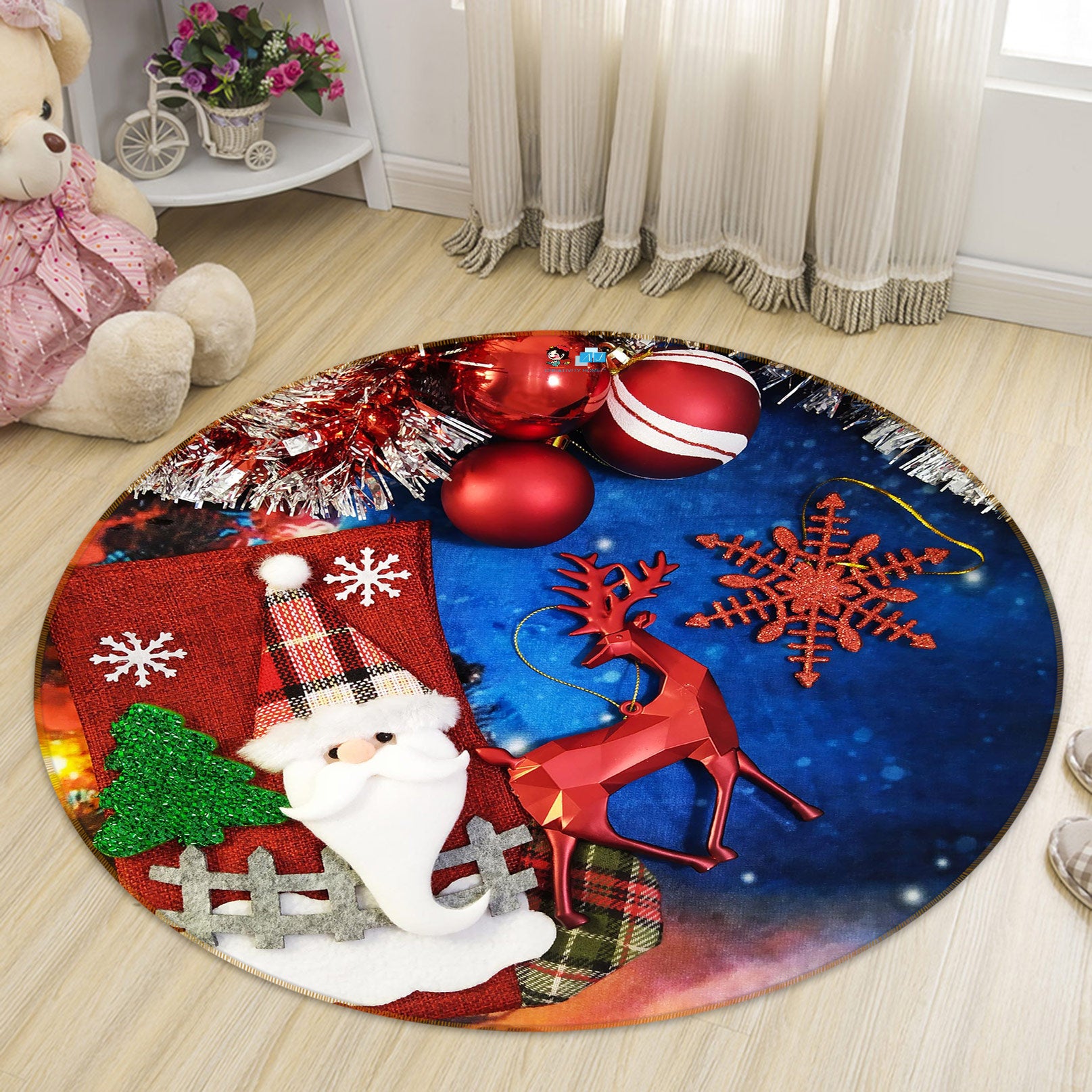 3D Santa Claus 54099 Christmas Round Non Slip Rug Mat Xmas