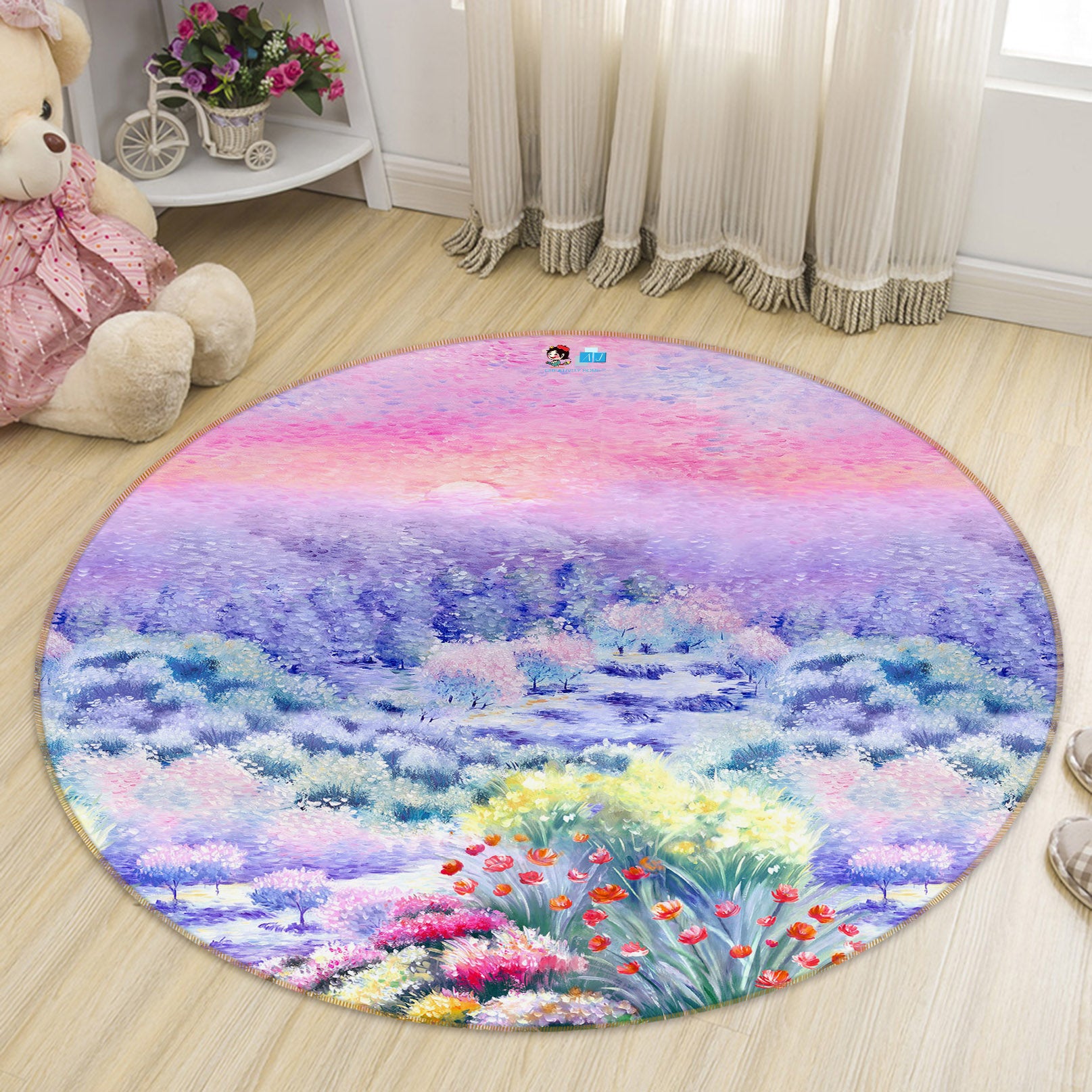 3D Flower Sea 69230 Round Non Slip Rug Mat