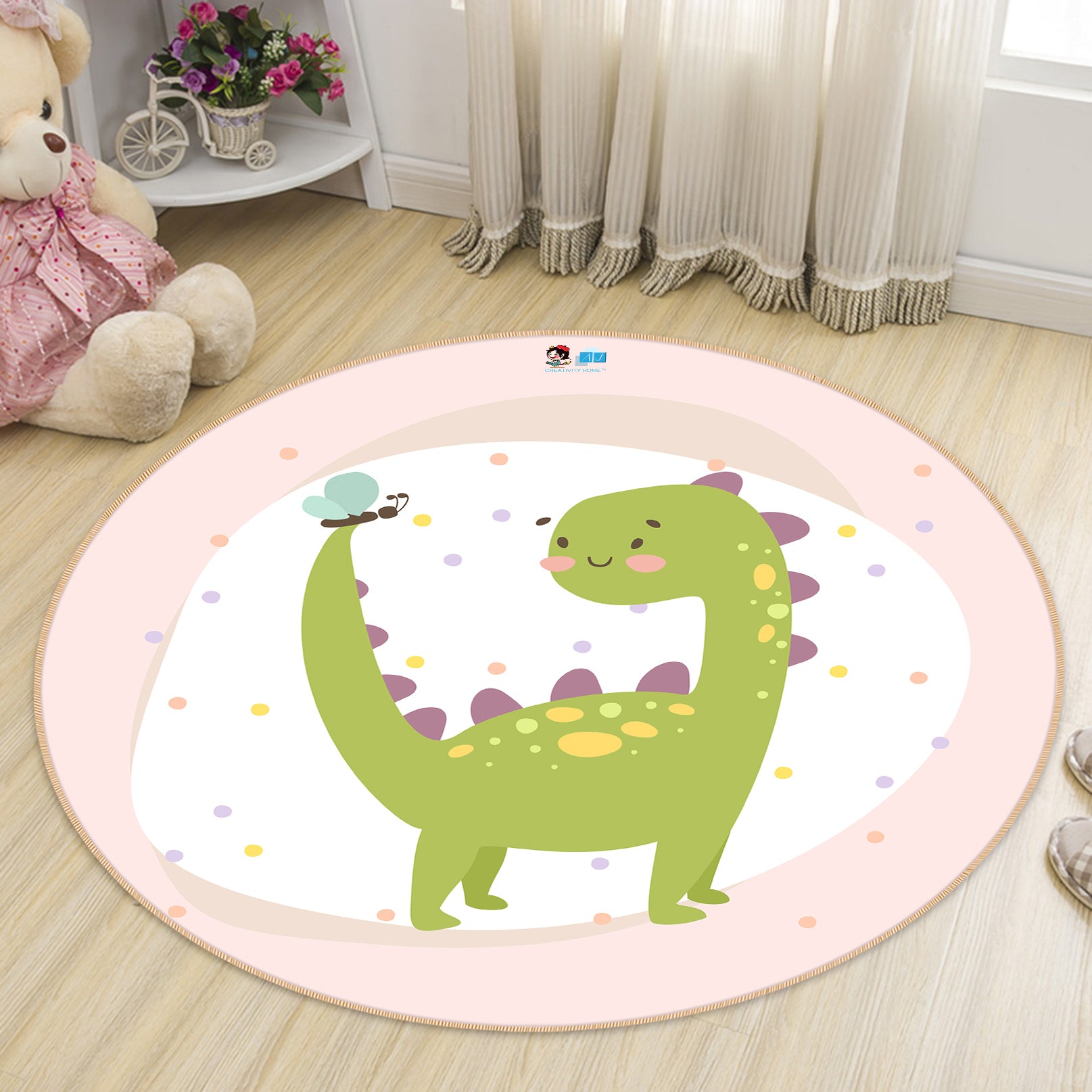 3D Cute Dinosaur 74248 Round Non Slip Rug Mat
