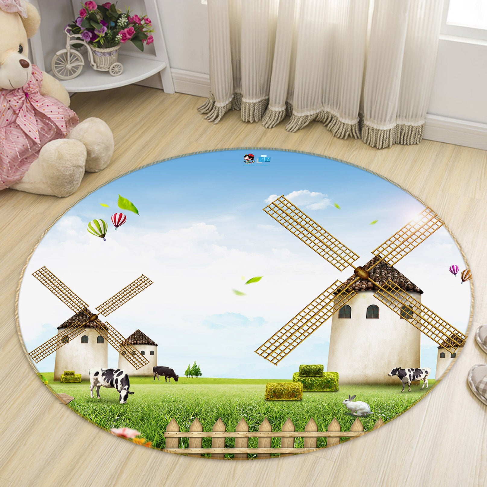 3D Grass Windmill 74013 Round Non Slip Rug Mat