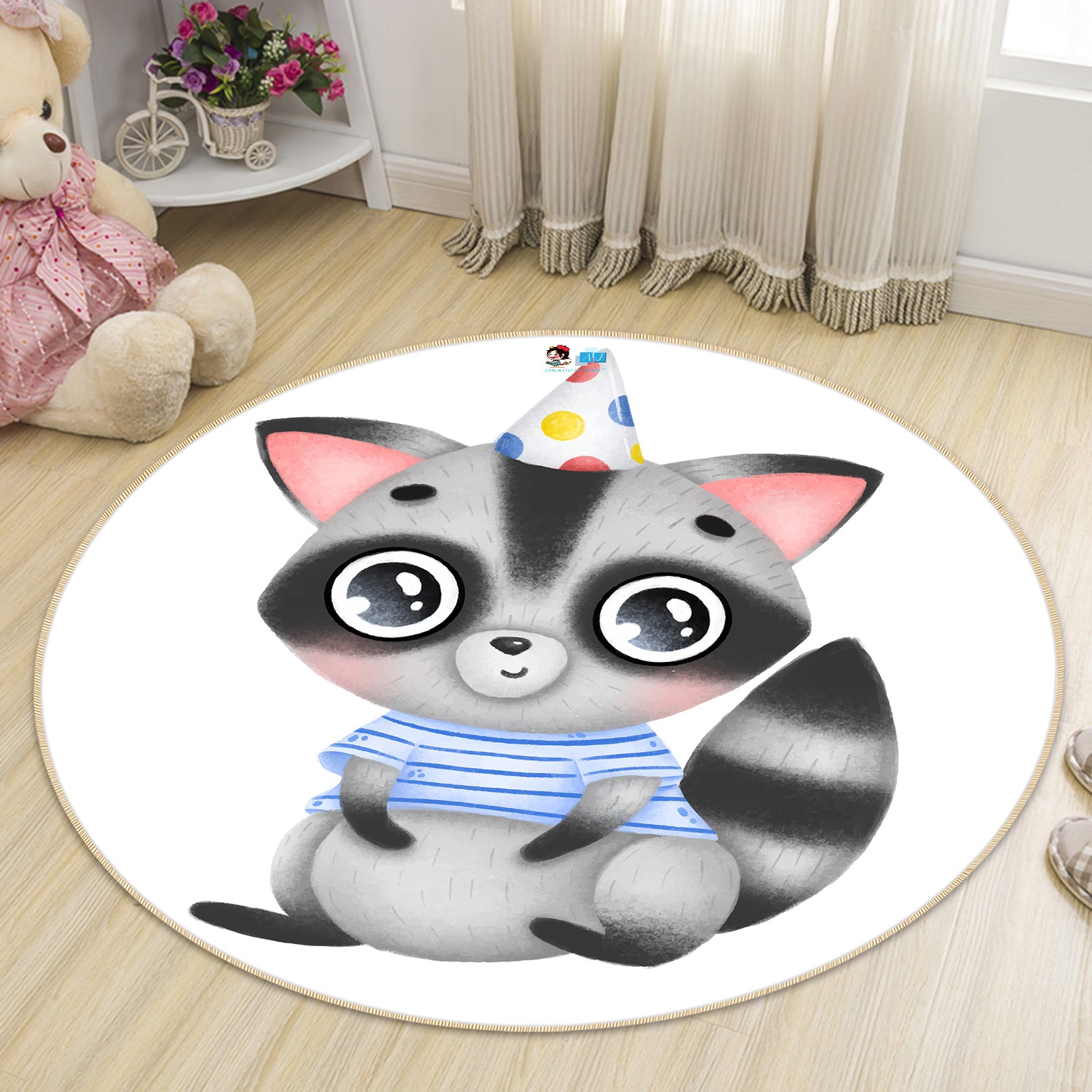 3D Civet Cat 74205 Round Non Slip Rug Mat