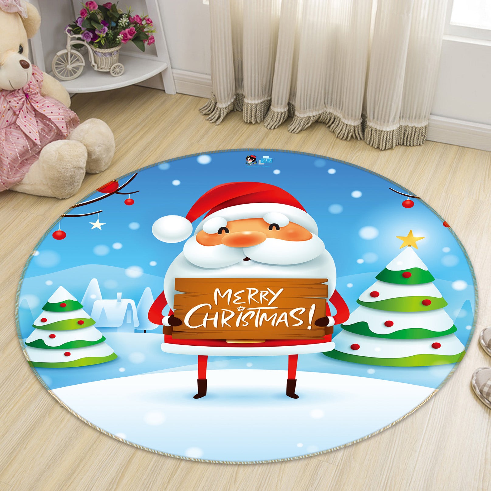 3D Santa Claus 54185 Christmas Round Non Slip Rug Mat Xmas