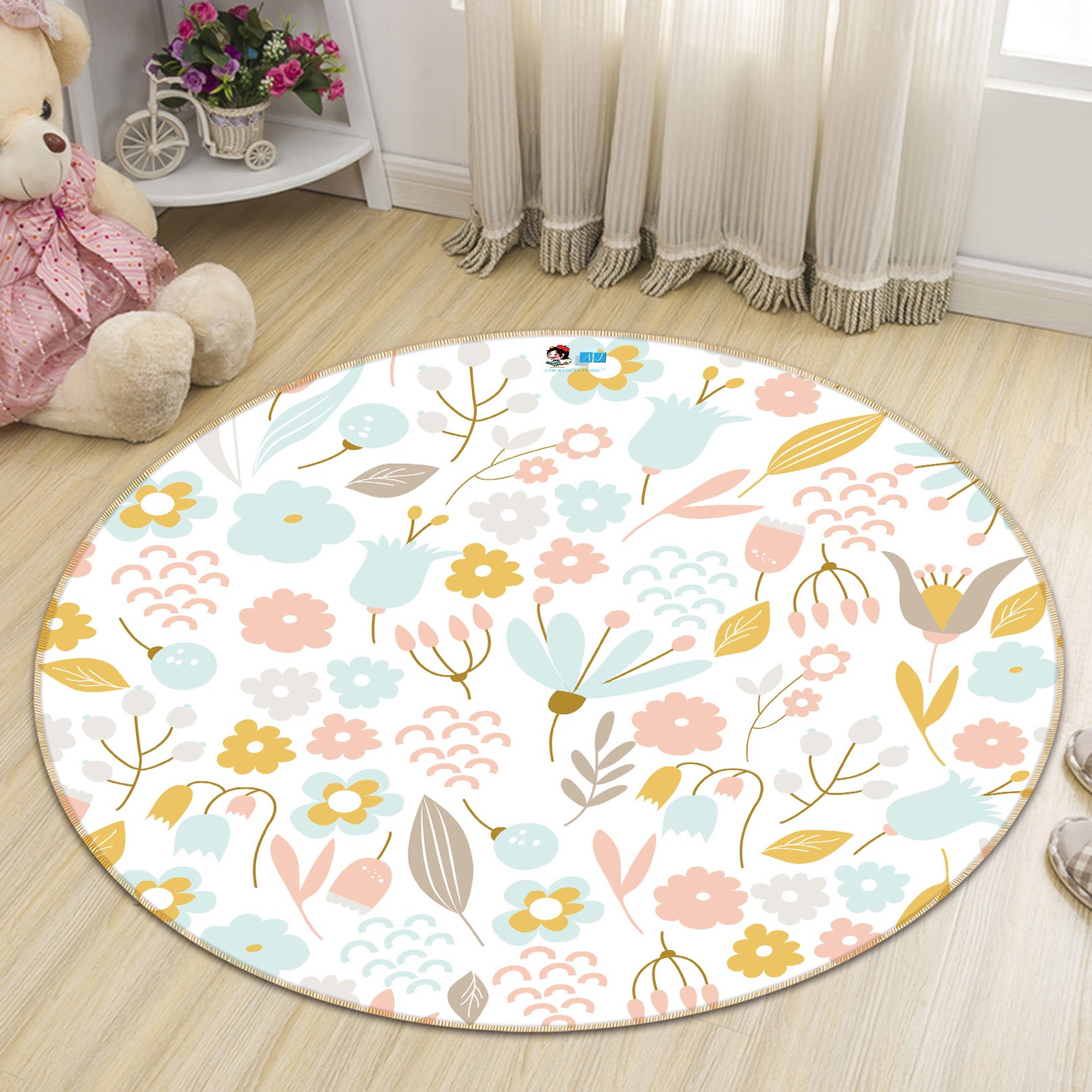 3D Flower Pattern 64048 Round Non Slip Rug Mat