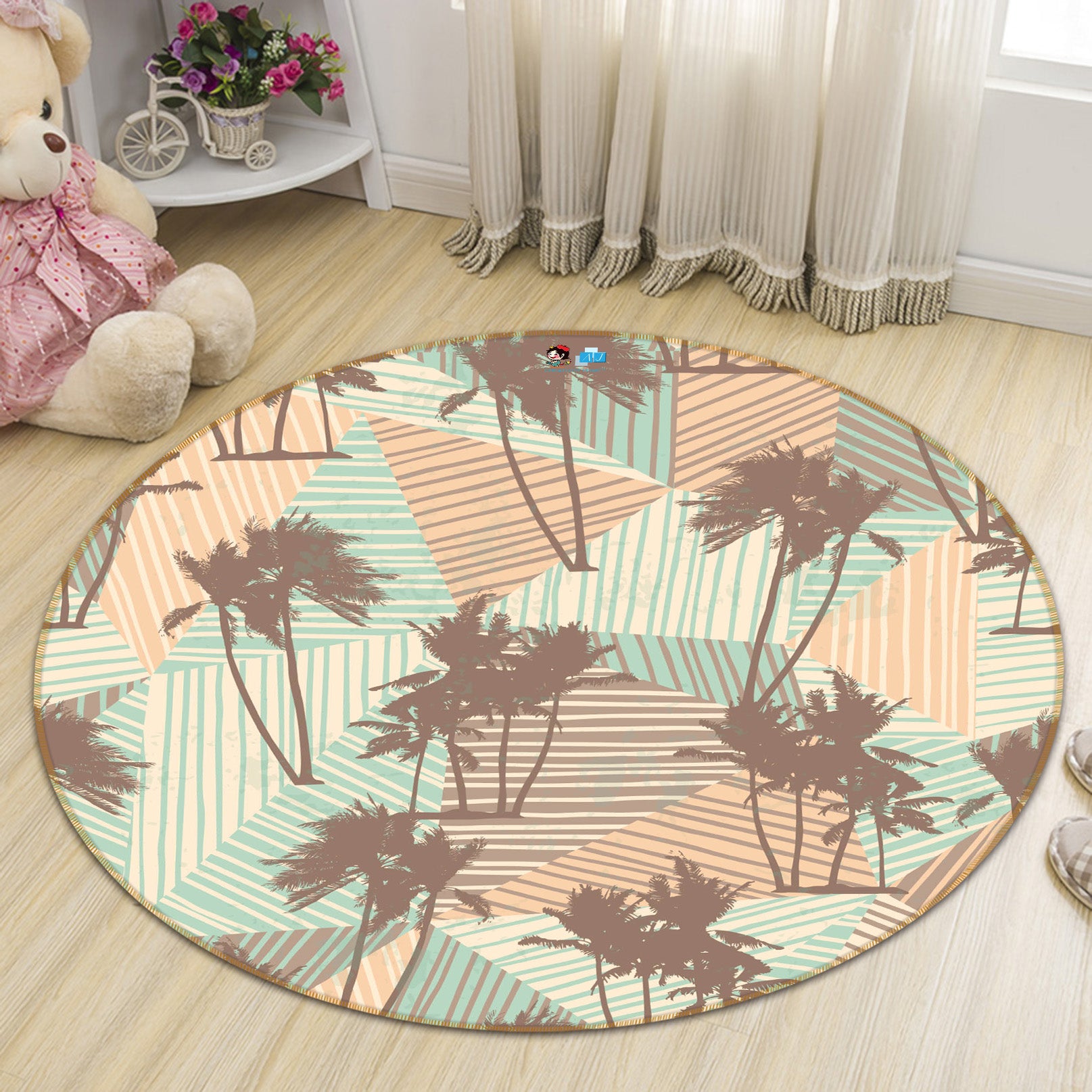 3D Coconut Tree Pattern 64176 Round Non Slip Rug Mat