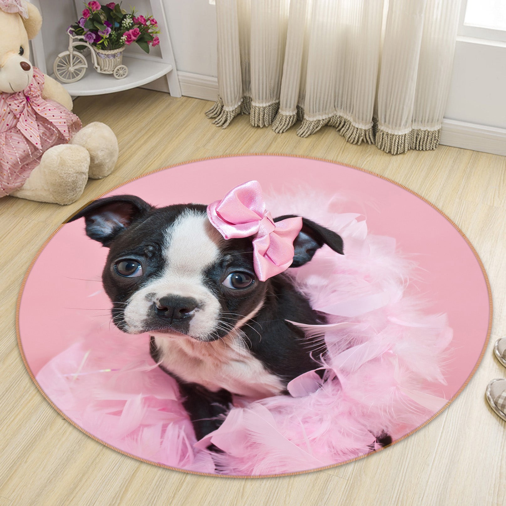 3D Pink Puppy 29053 Round Non Slip Rug Mat