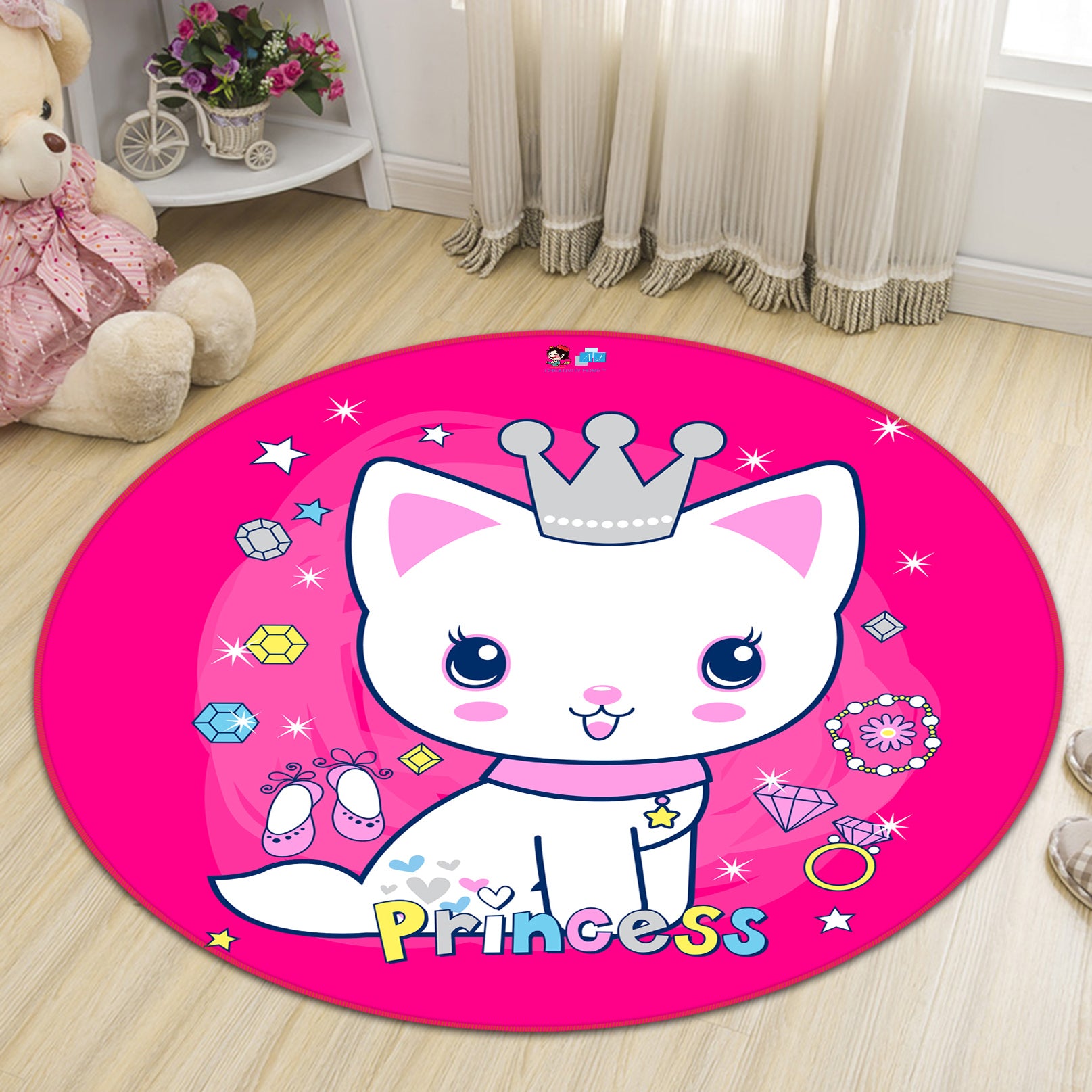 3D Pink Cat 74209 Round Non Slip Rug Mat