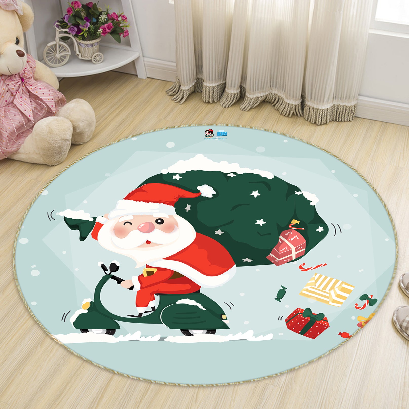 3D Santa Claus 74282 Round Non Slip Rug Mat