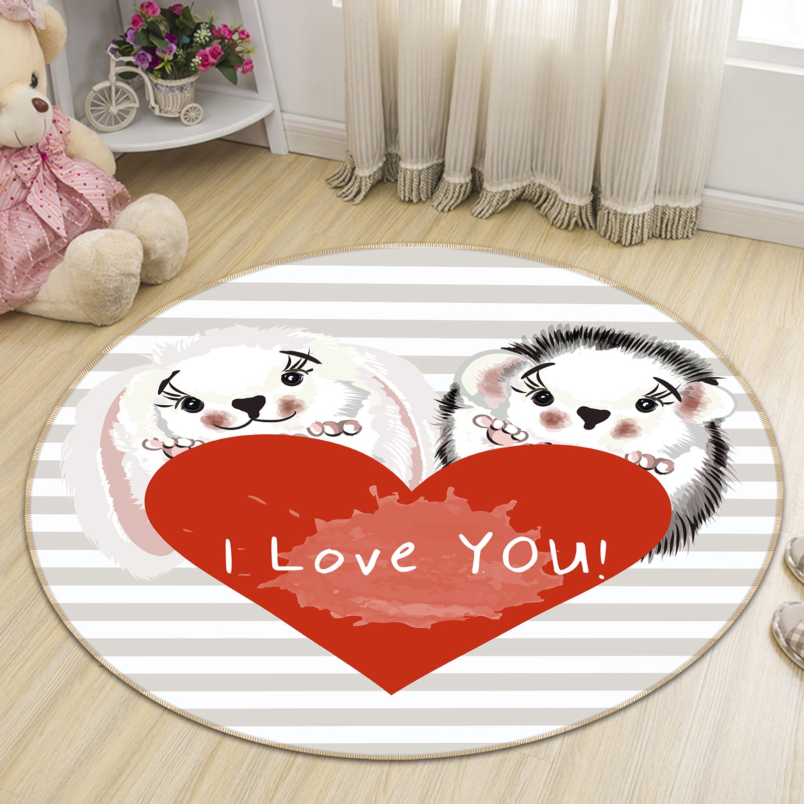 3D Red Heart 29003 Round Non Slip Rug Mat