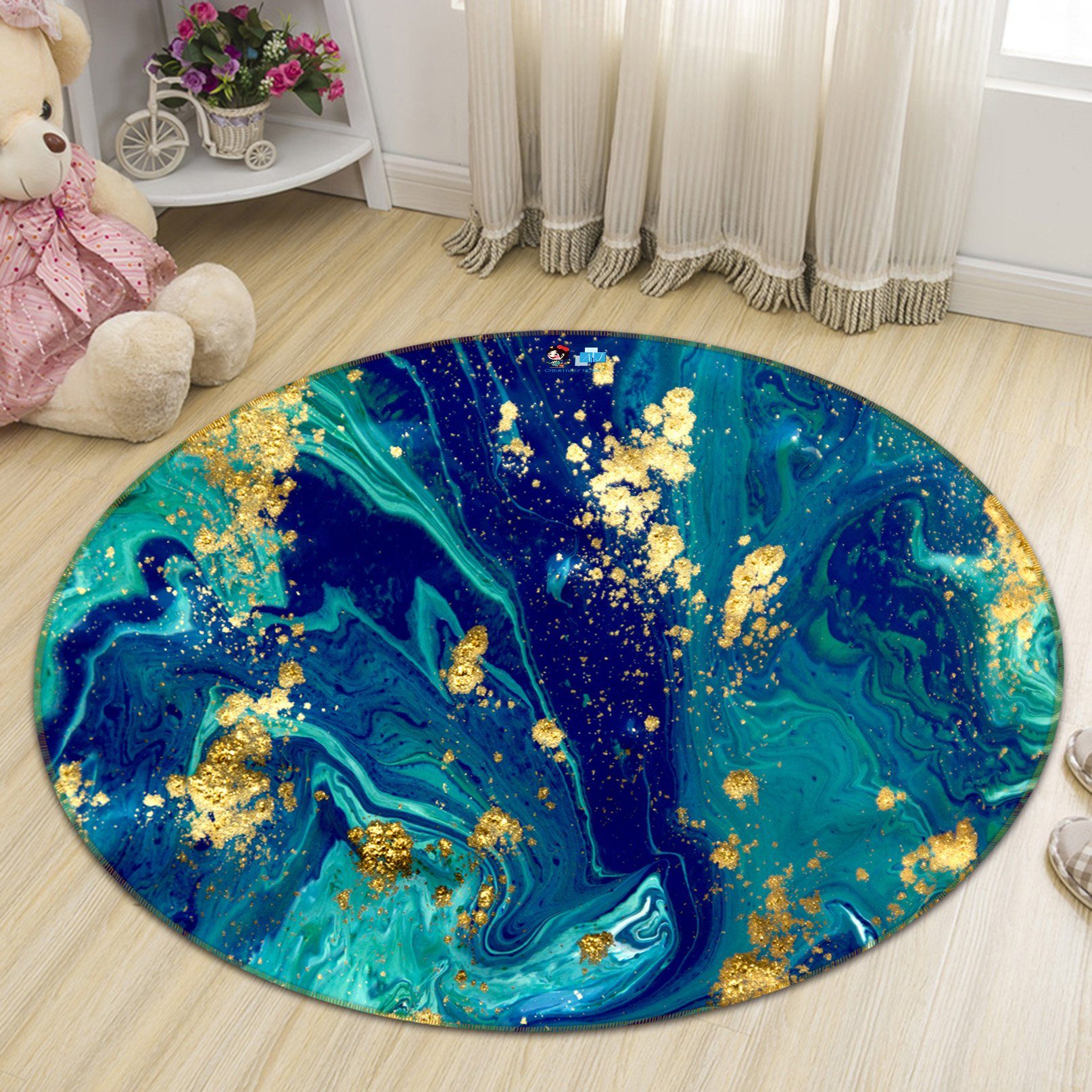 3D Dark Green Flow 107 Round Non Slip Rug Mat Mat AJ Creativity Home 