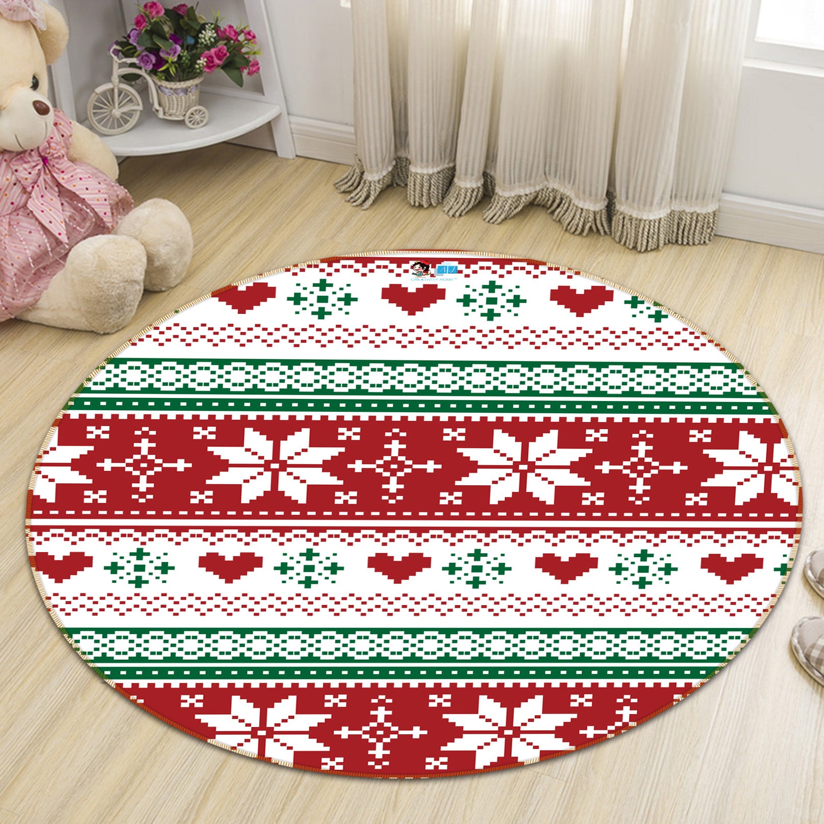 3D Snowflake Pattern 54204 Christmas Round Non Slip Rug Mat Xmas