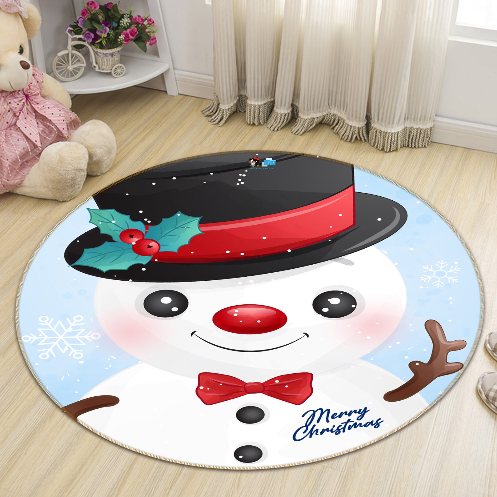 3D Snowman 54107 Christmas Round Non Slip Rug Mat Xmas