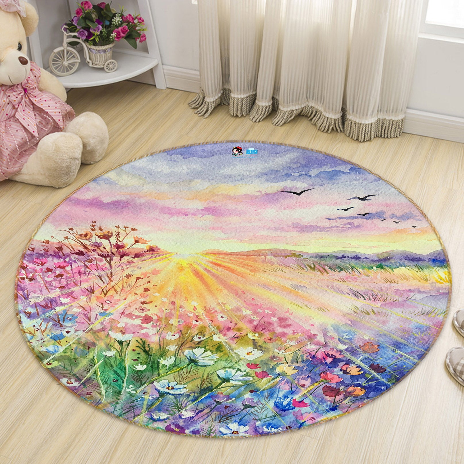 3D Colorful Flowers 71164 Round Non Slip Rug Mat