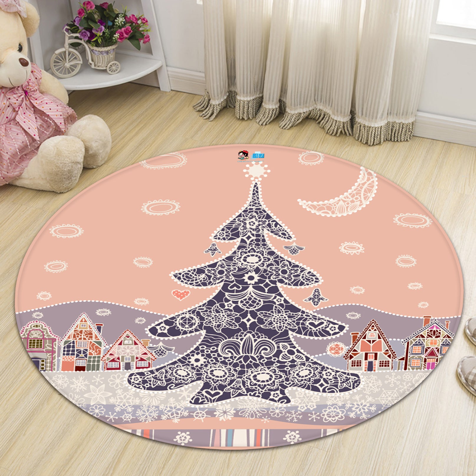 3D Snowfield Tree 66022 Christmas Round Non Slip Rug Mat Xmas