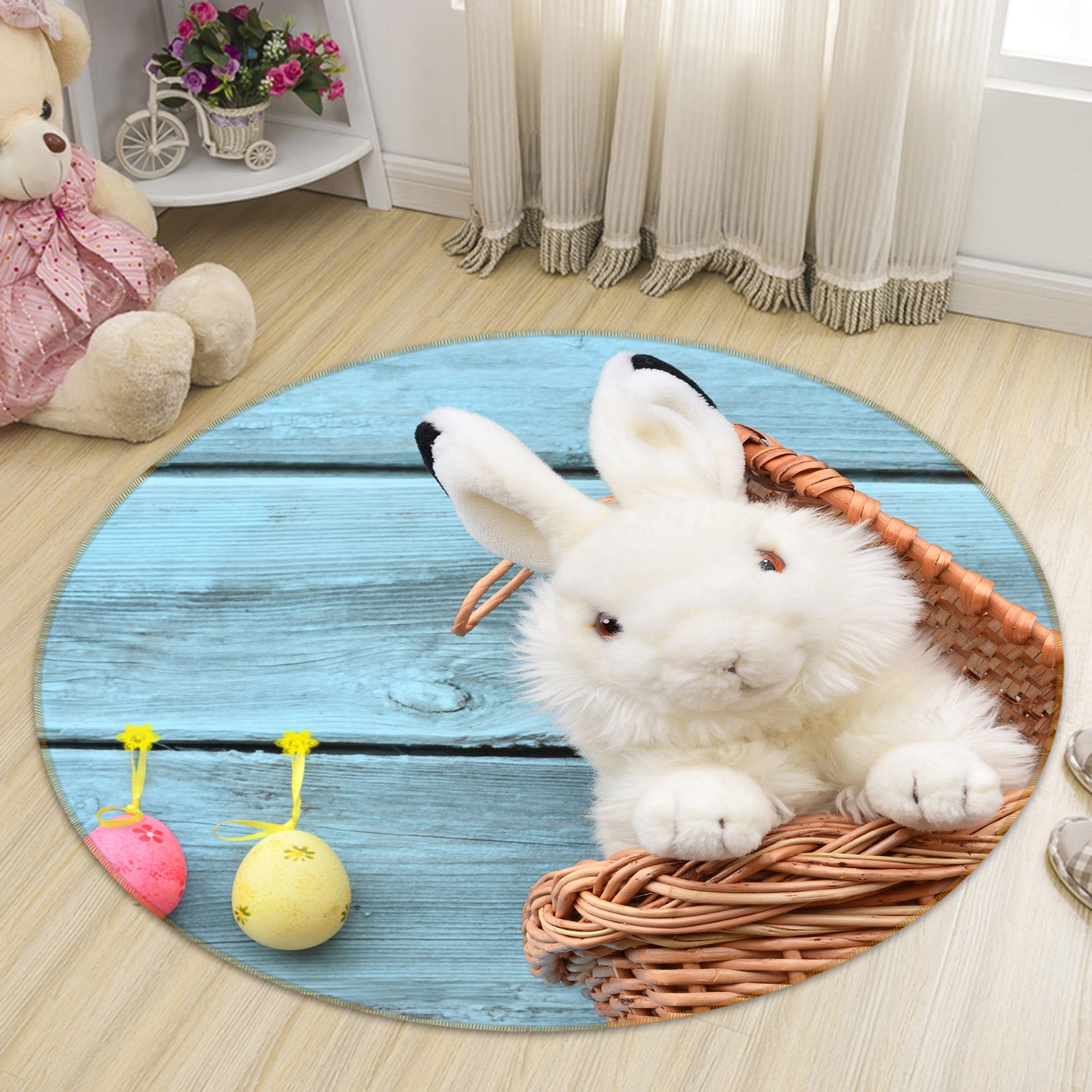 3D White Rabbit Doll 38005 Animal Round Non Slip Rug Mat