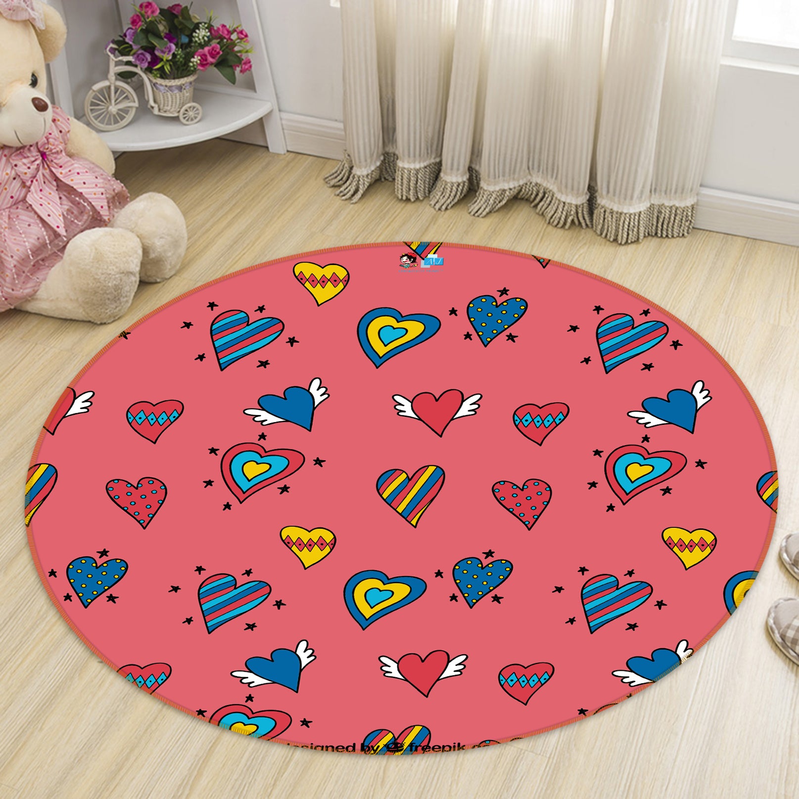 3D Color Heart Pattern 81256 Round Non Slip Rug Mat