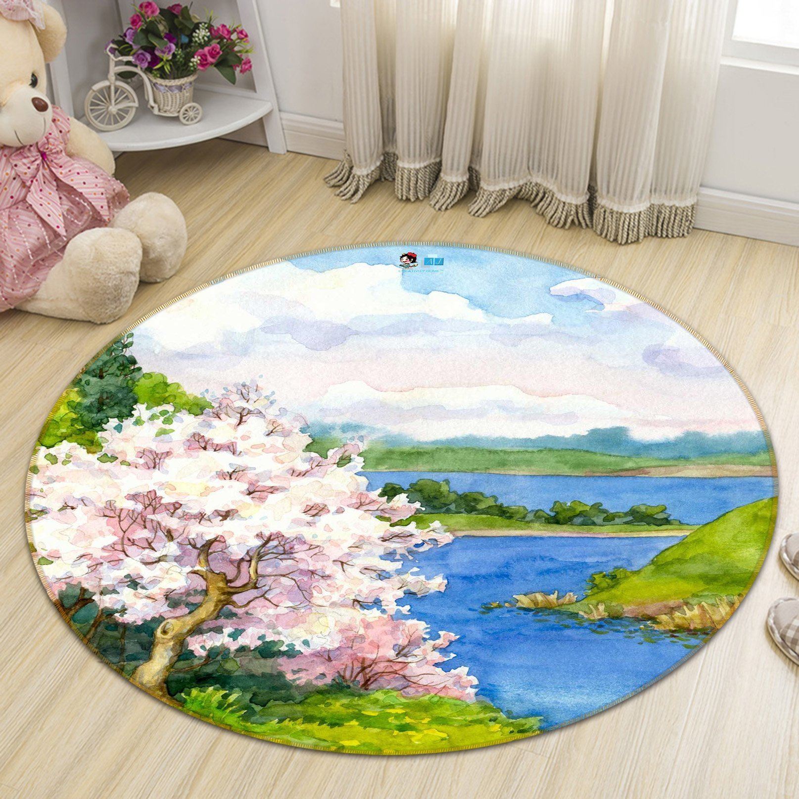 3D Watercolor River 103 Round Non Slip Rug Mat Mat AJ Creativity Home 
