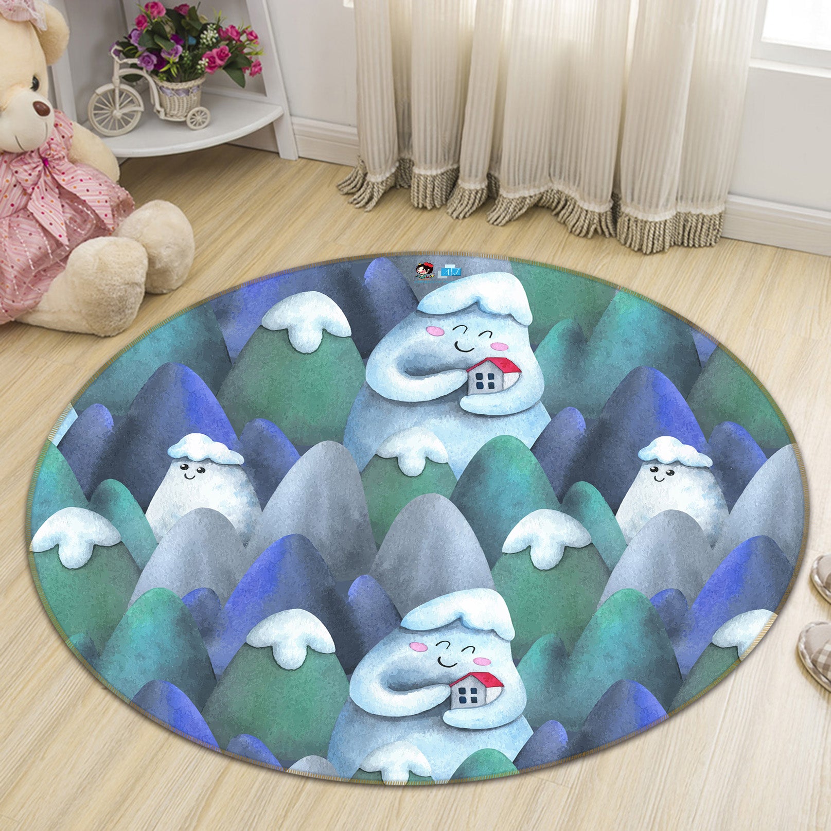 3D Cartoon Snow Forest 81089 Round Non Slip Rug Mat