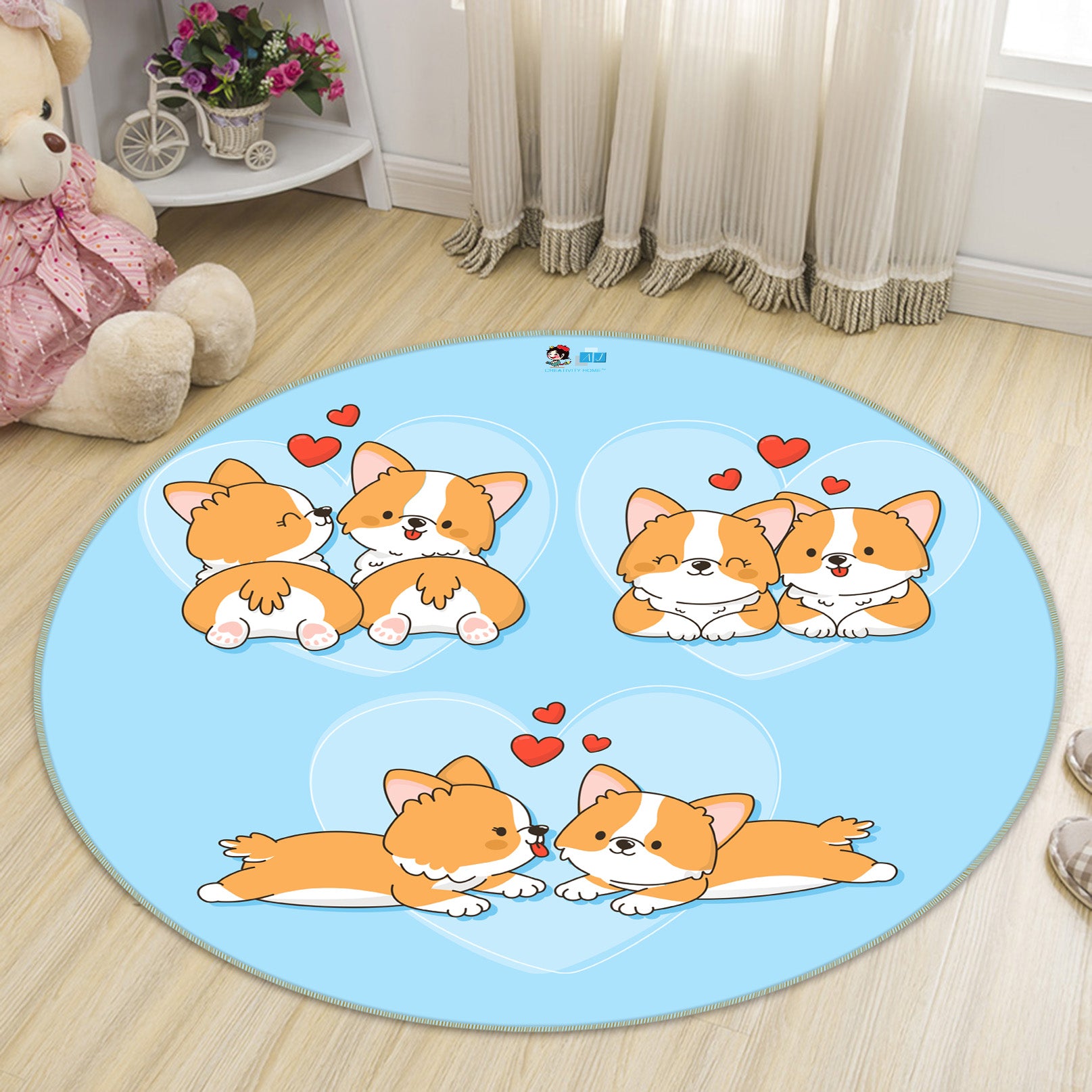 3D Corgi 75018 Round Non Slip Rug Mat