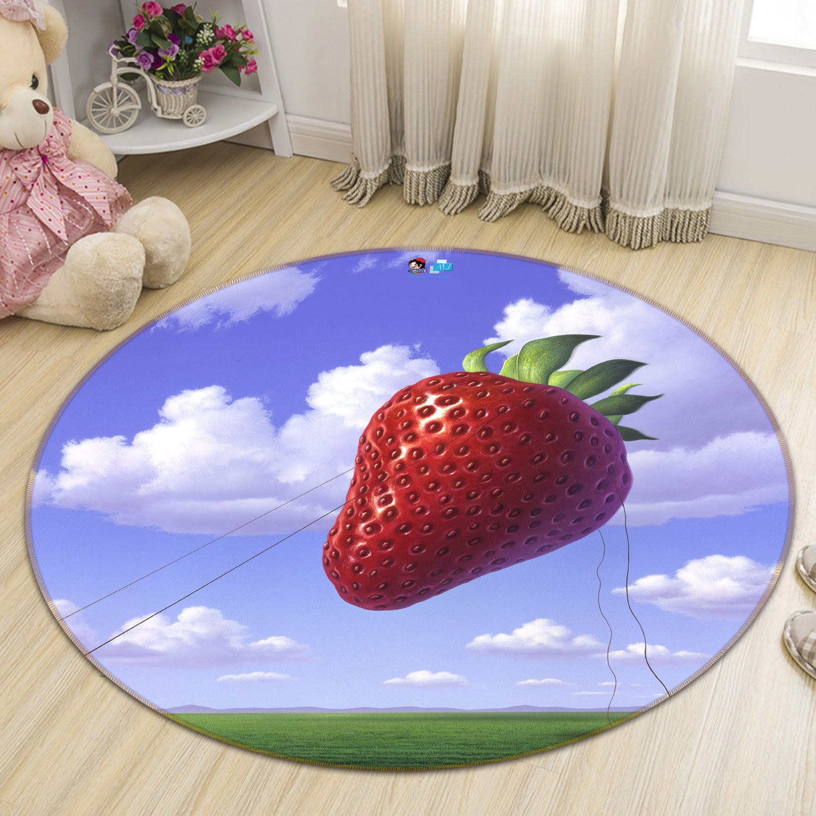 3D Strawberry Field 85118 Jerry LoFaro Rug Round Non Slip Rug Mat